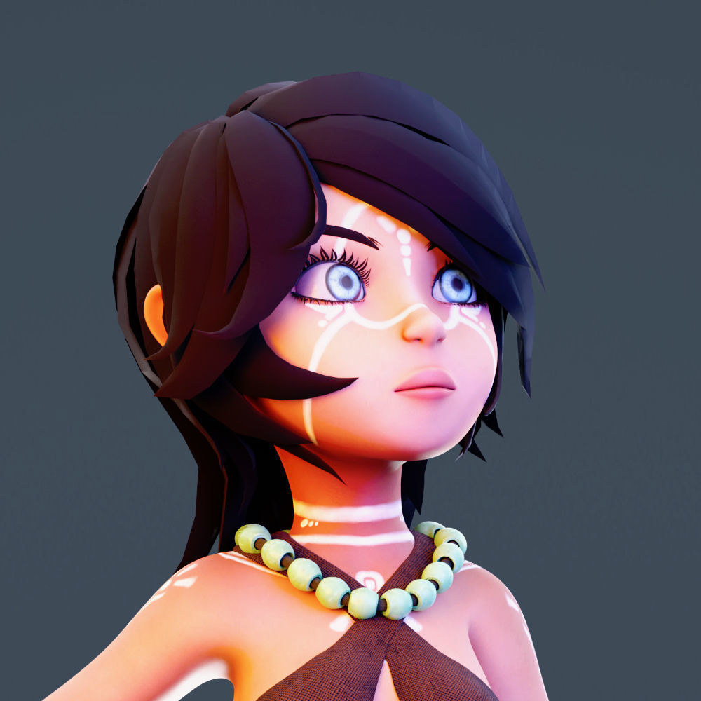 Tribal Girl - Rigged Character for Blender Low-poly 3D model_4