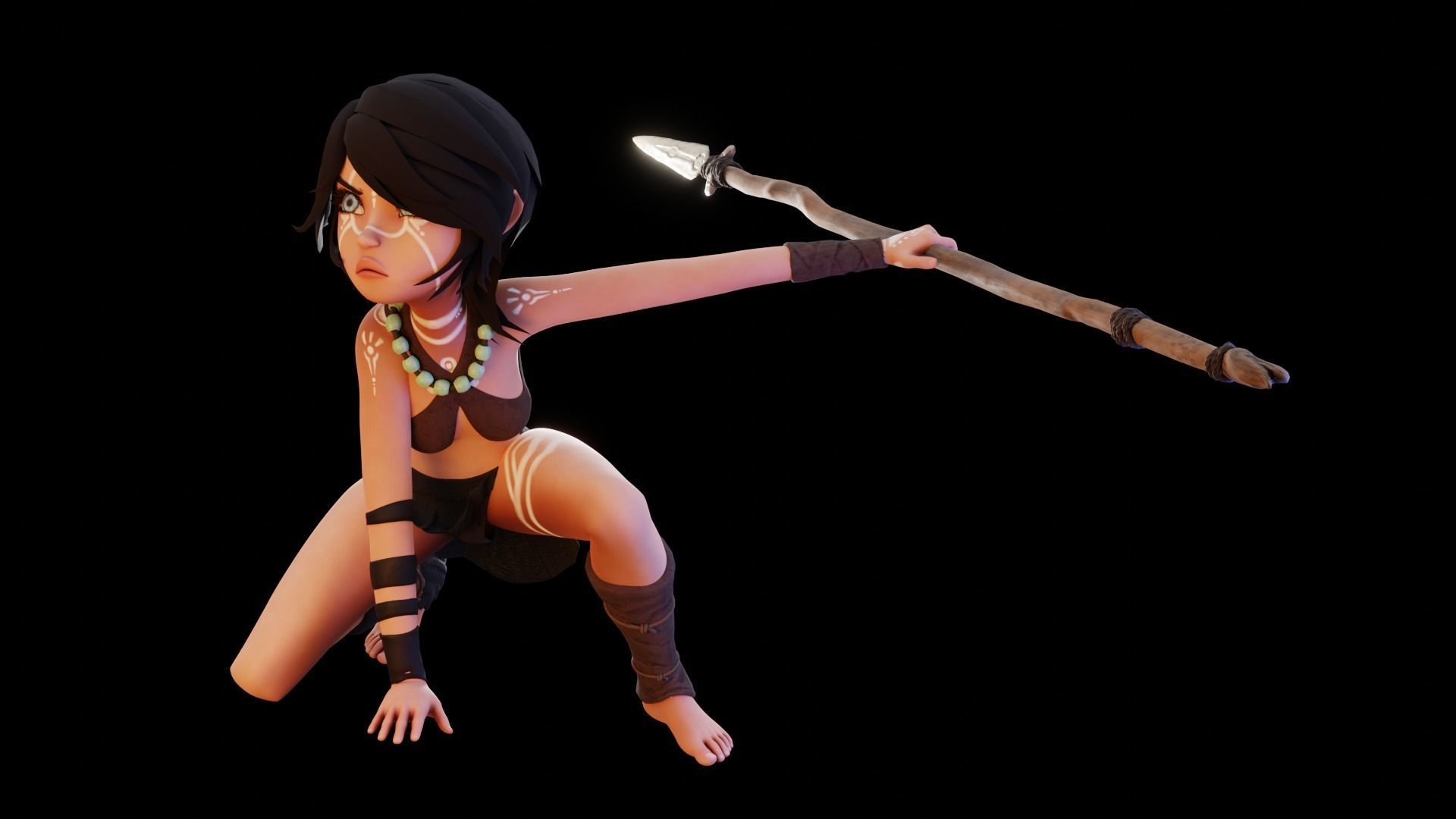 Tribal Girl - Rigged Character for Blender Low-poly 3D model_40