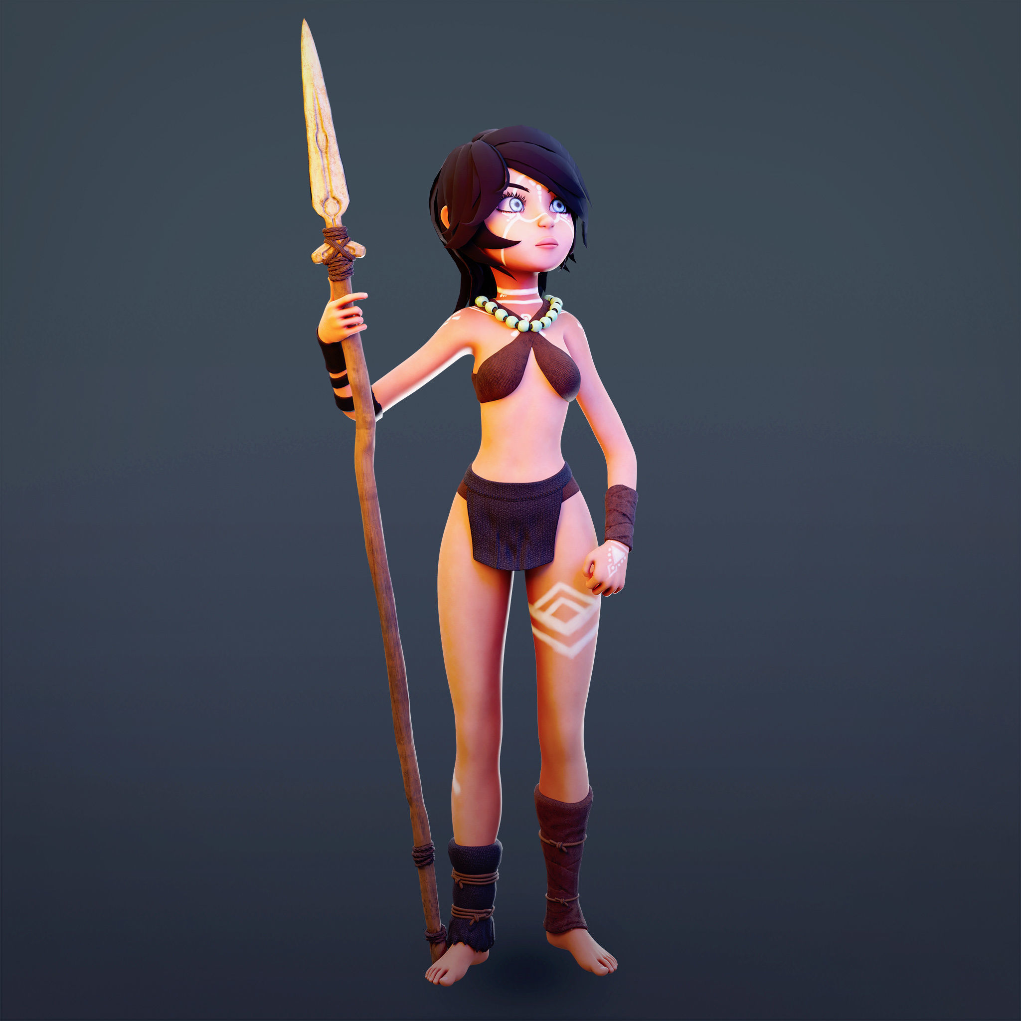 Tribal Girl - Rigged Character for Blender Low-poly 3D model_3