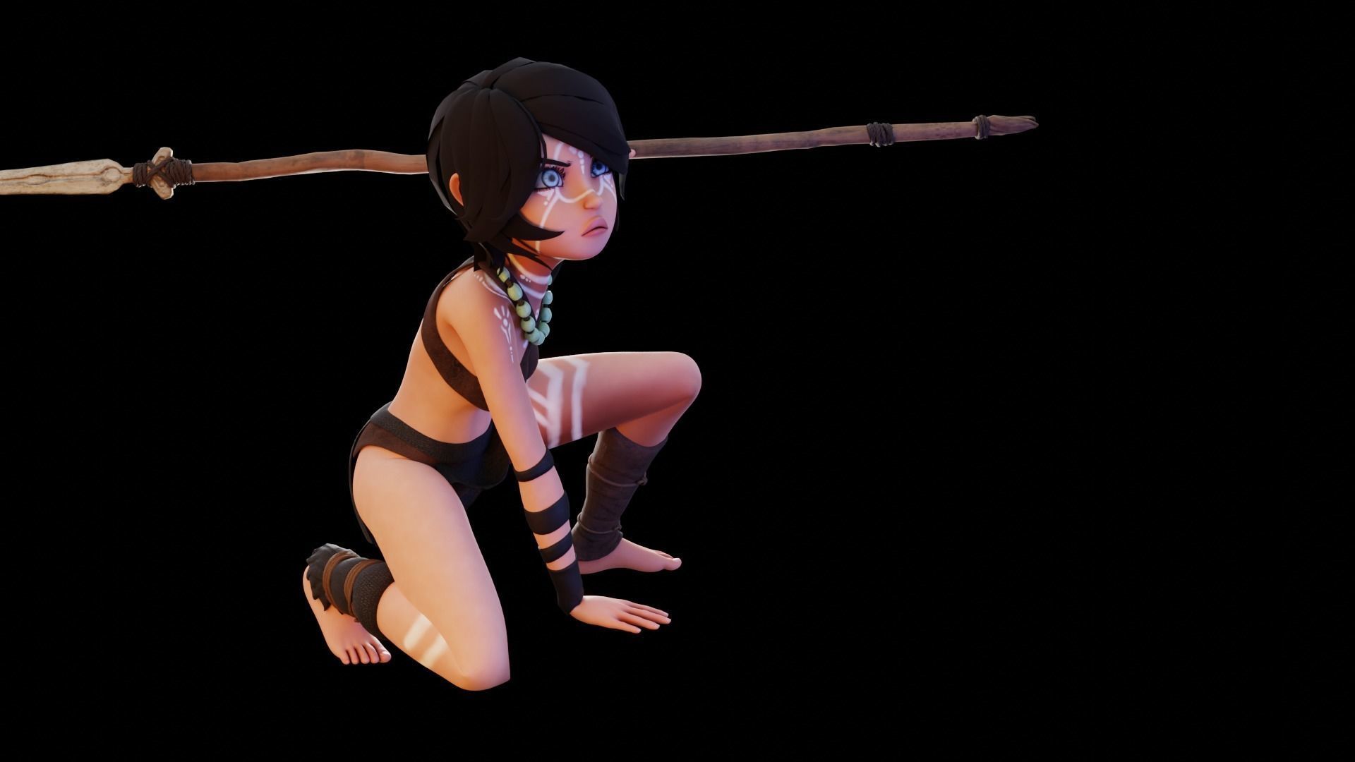 Tribal Girl - Rigged Character for Blender Low-poly 3D model_24