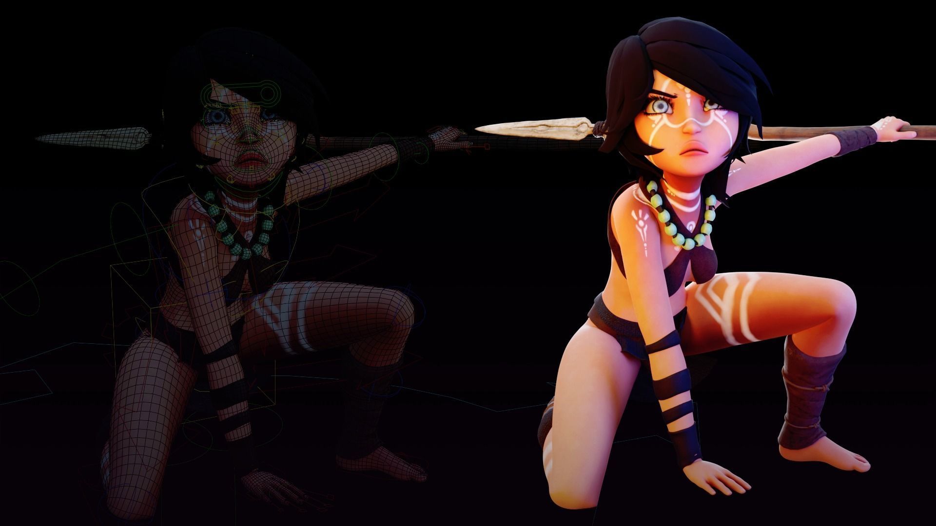 Tribal Girl - Rigged Character for Blender Low-poly 3D model_11