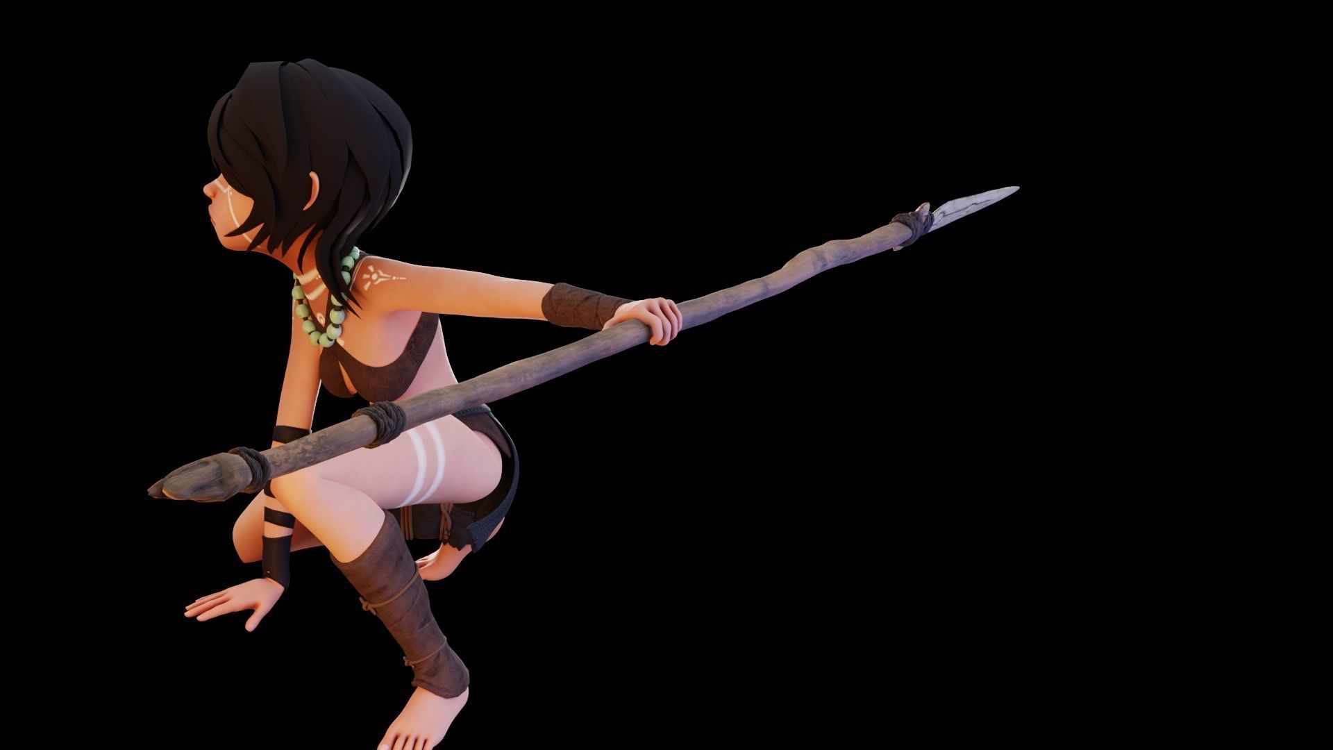 Tribal Girl - Rigged Character for Blender Low-poly 3D model_37
