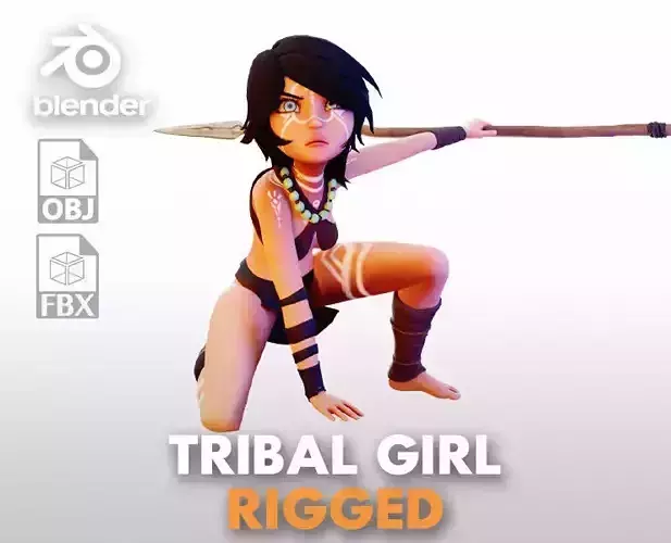 Tribal Girl - Rigged Character for Blender Low-poly 3D model