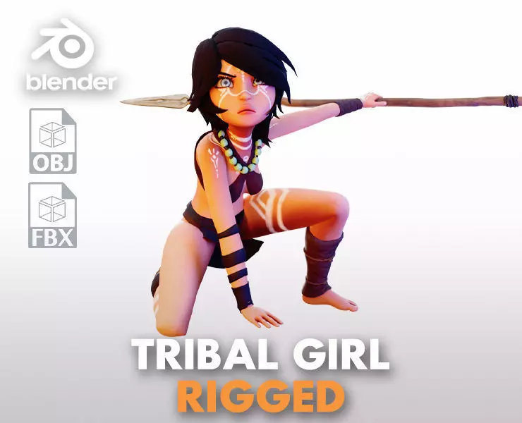 Tribal Girl - Rigged Character for Blender Low-poly 3D model_0