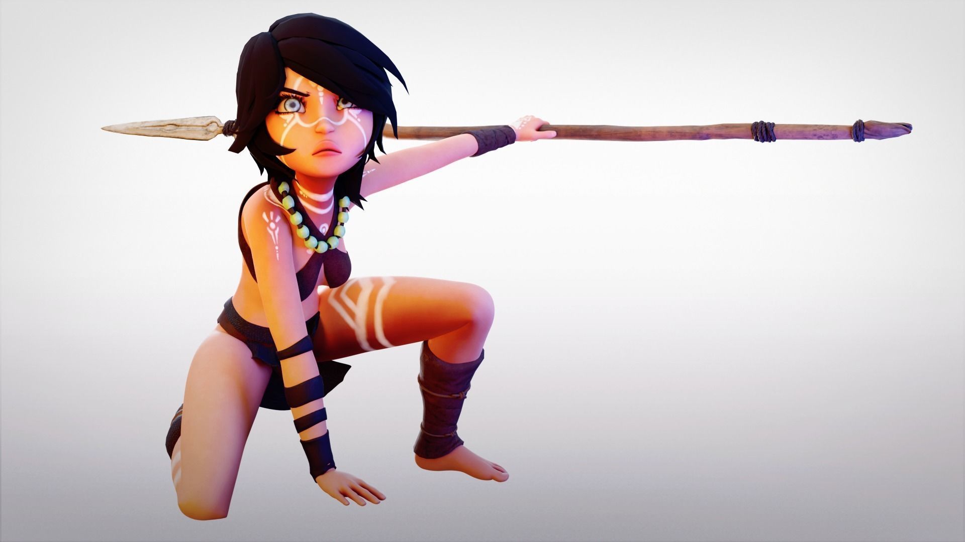 Tribal Girl - Rigged Character for Blender Low-poly 3D model_22