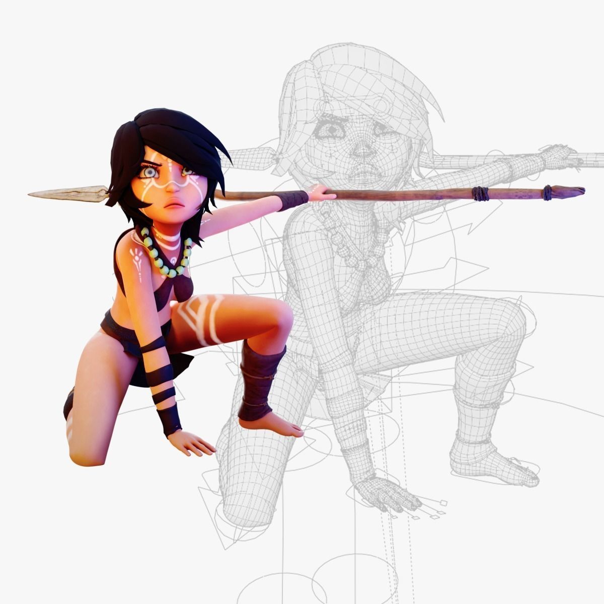 Tribal Girl - Rigged Character for Blender Low-poly 3D model_44