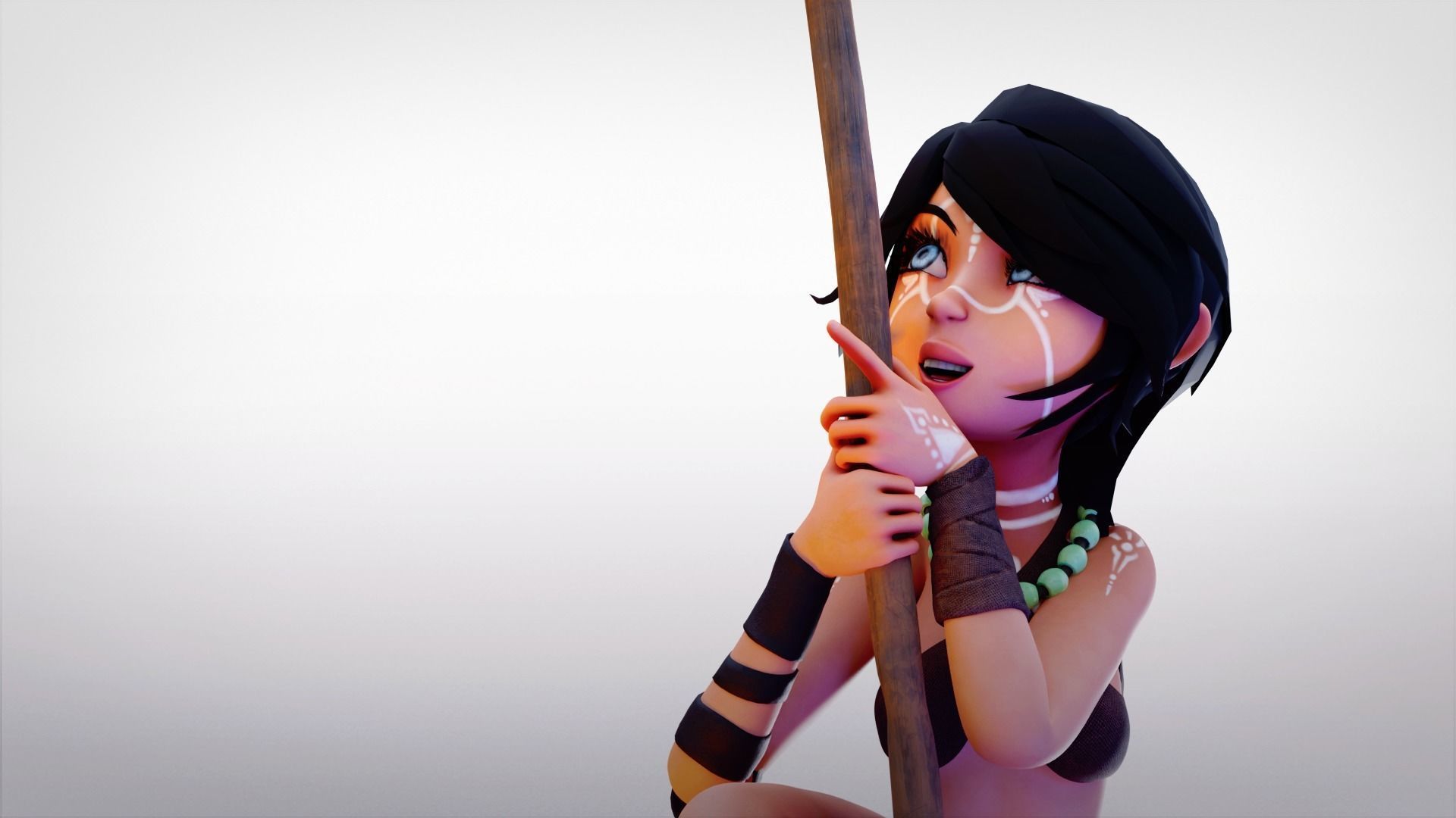 Tribal Girl - Rigged Character for Blender Low-poly 3D model_10