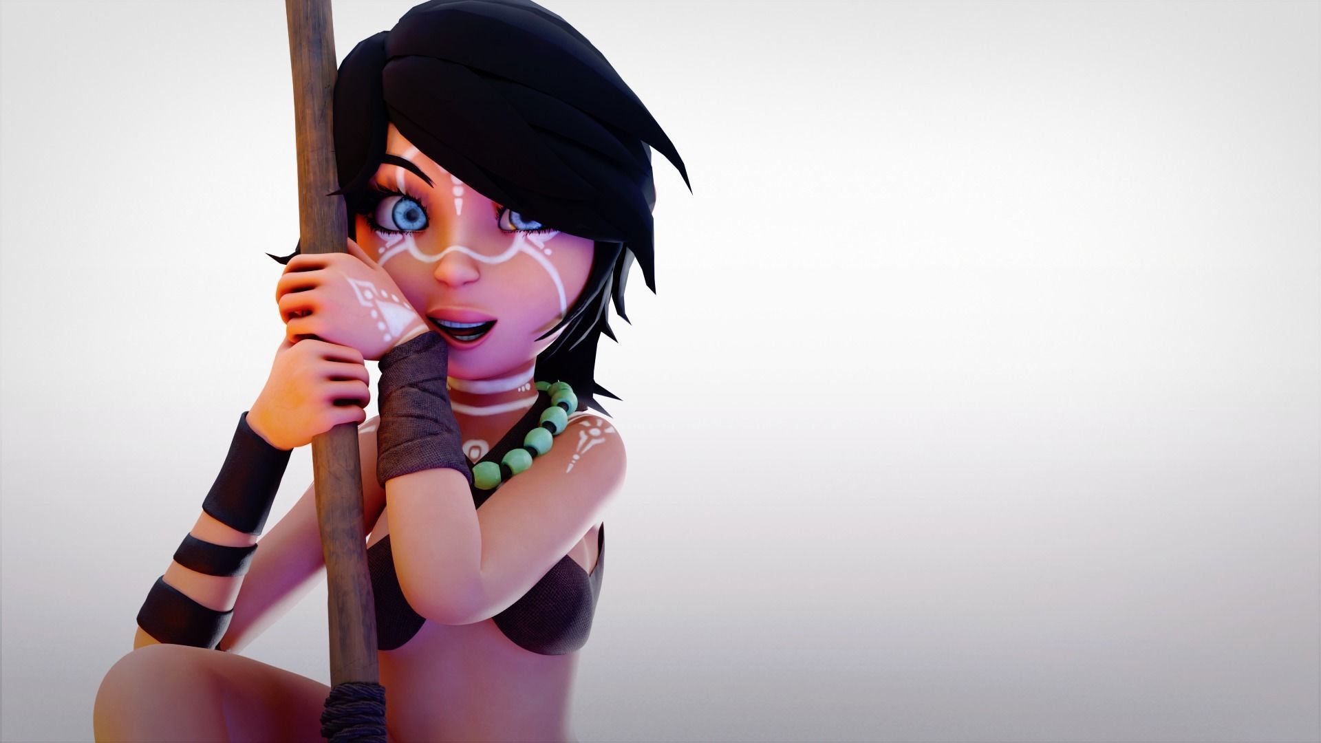 Tribal Girl - Rigged Character for Blender Low-poly 3D model_7