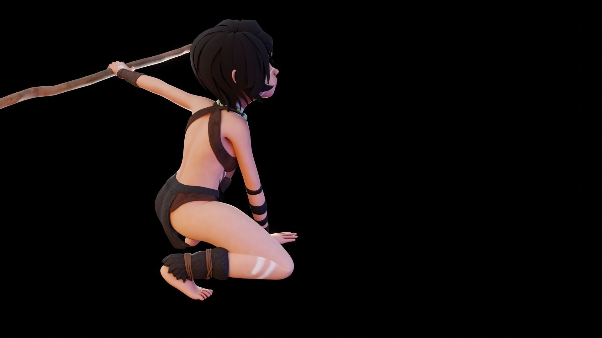 Tribal Girl - Rigged Character for Blender Low-poly 3D model_27