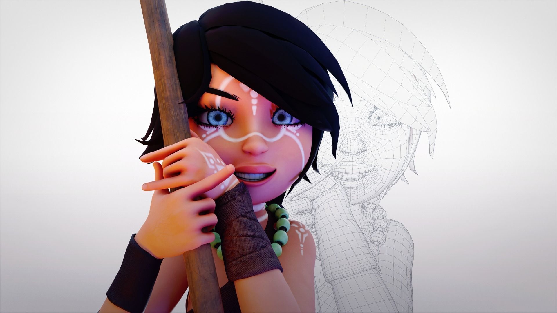 Tribal Girl - Rigged Character for Blender Low-poly 3D model_1