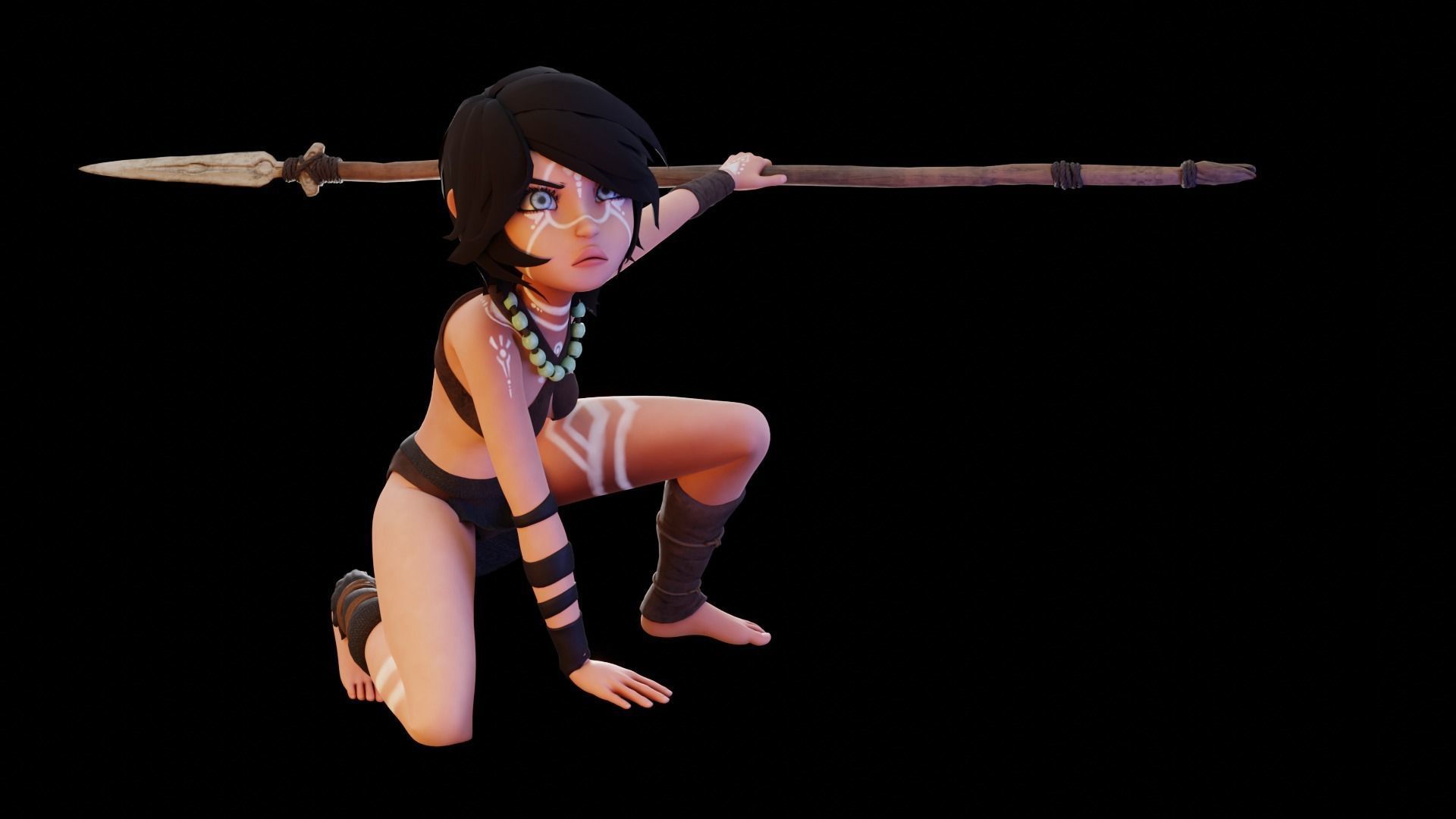 Tribal Girl - Rigged Character for Blender Low-poly 3D model_23