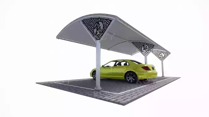 Stretch canvas roof structure with pattern 2 Low-poly 3D model