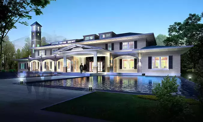 3D model of 2022 luxury fashion villa exterior 96