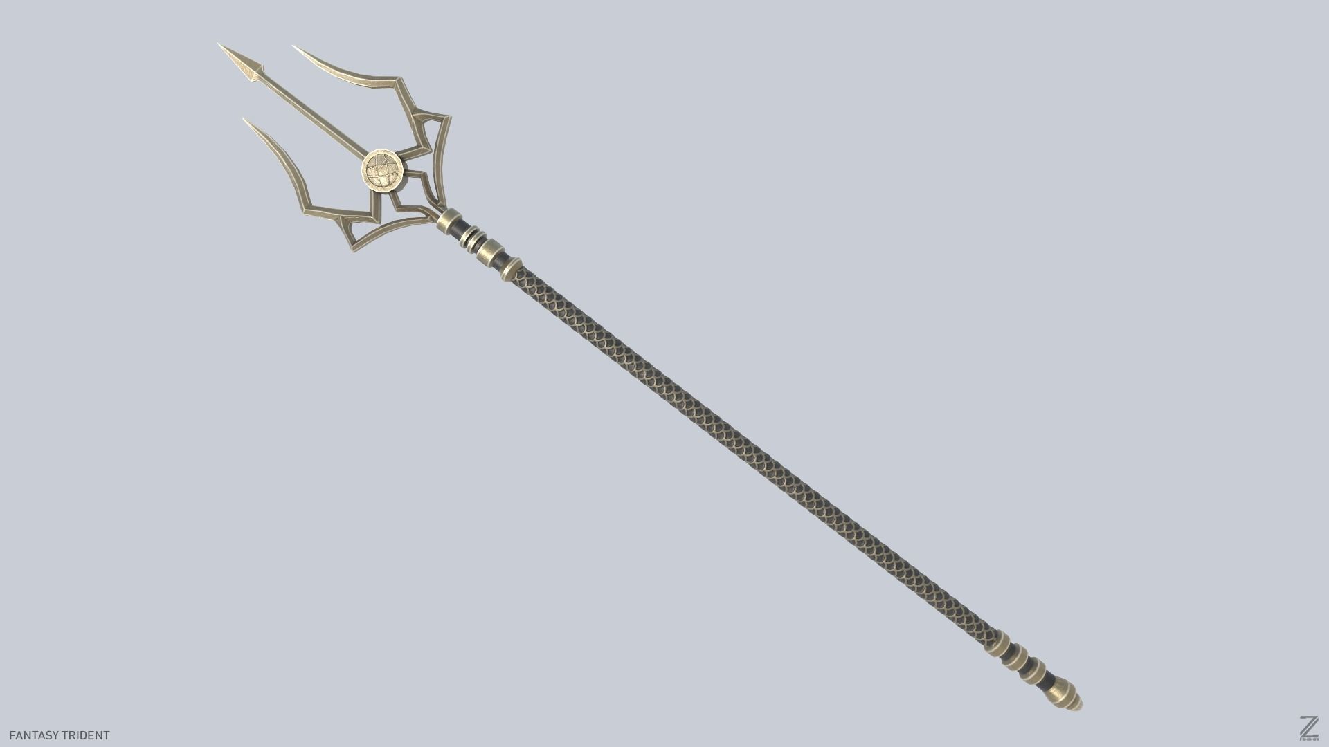 Fantasy trident Low-poly 3D model_5