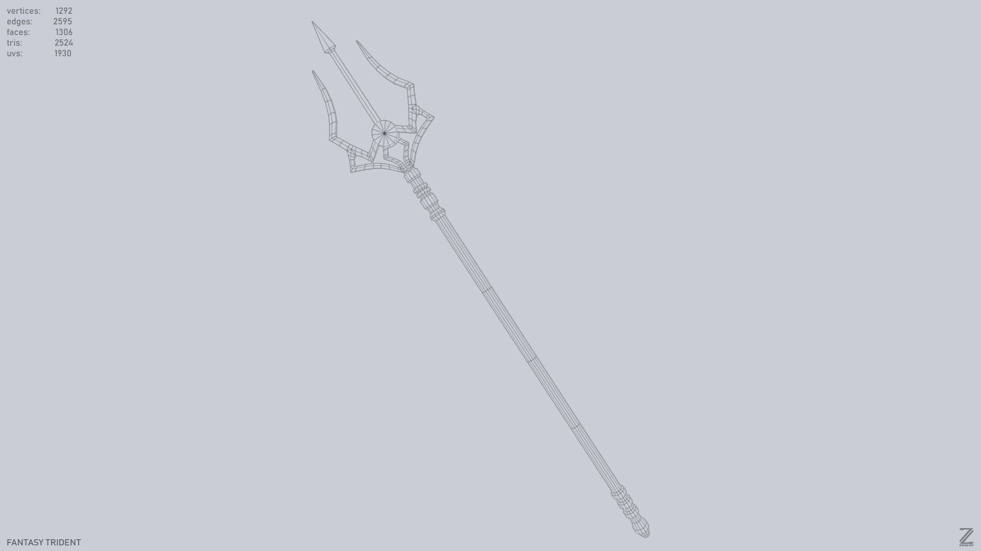 Fantasy trident Low-poly 3D model_10