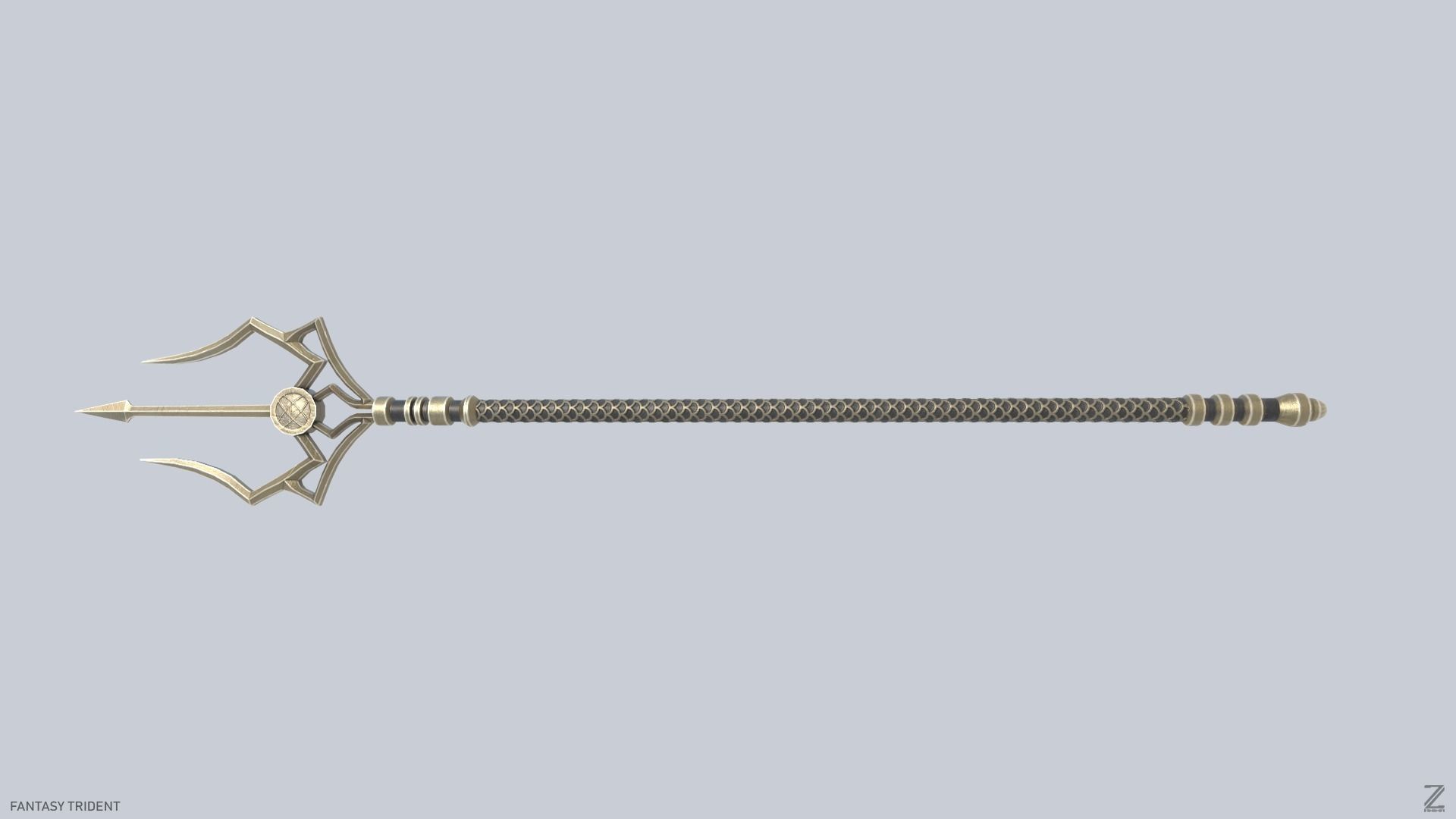Fantasy trident Low-poly 3D model_1