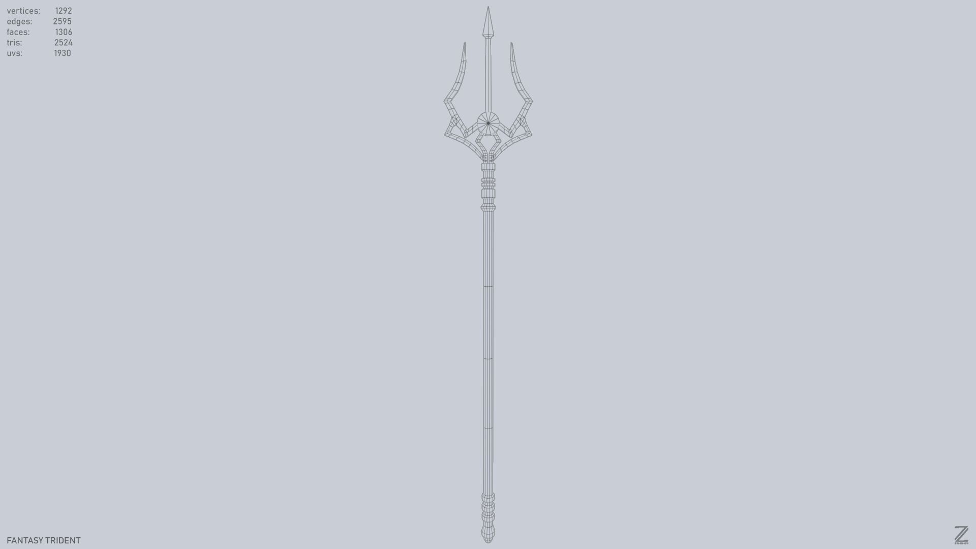 Fantasy trident Low-poly 3D model_9