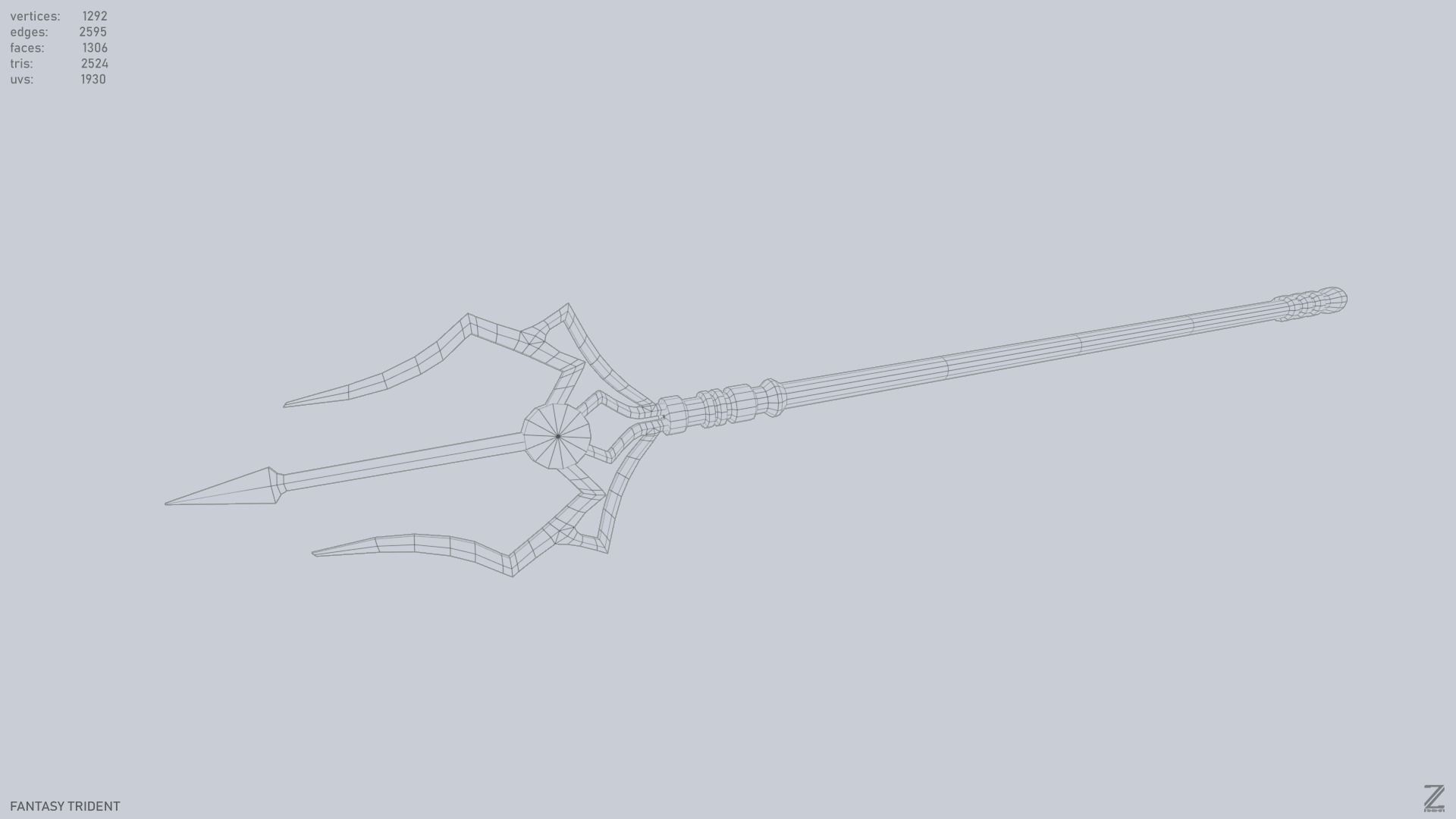 Fantasy trident Low-poly 3D model_15