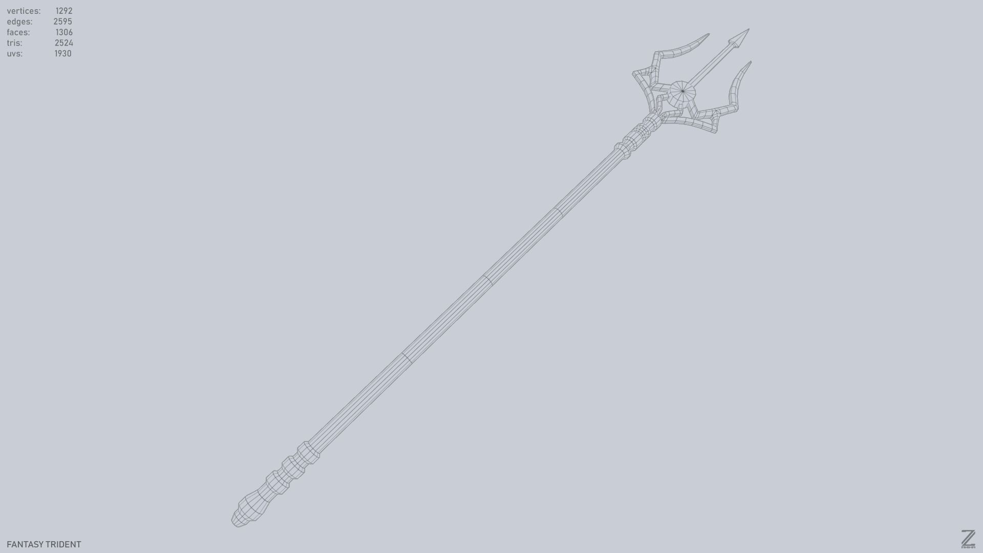Fantasy trident Low-poly 3D model_14