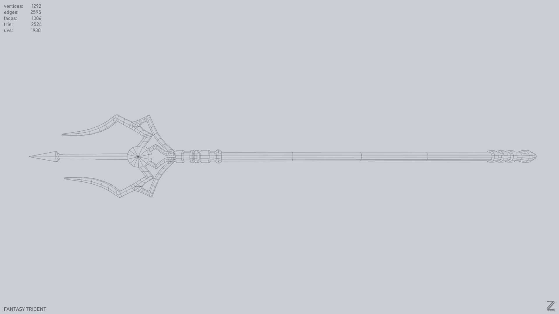 Fantasy trident Low-poly 3D model_11
