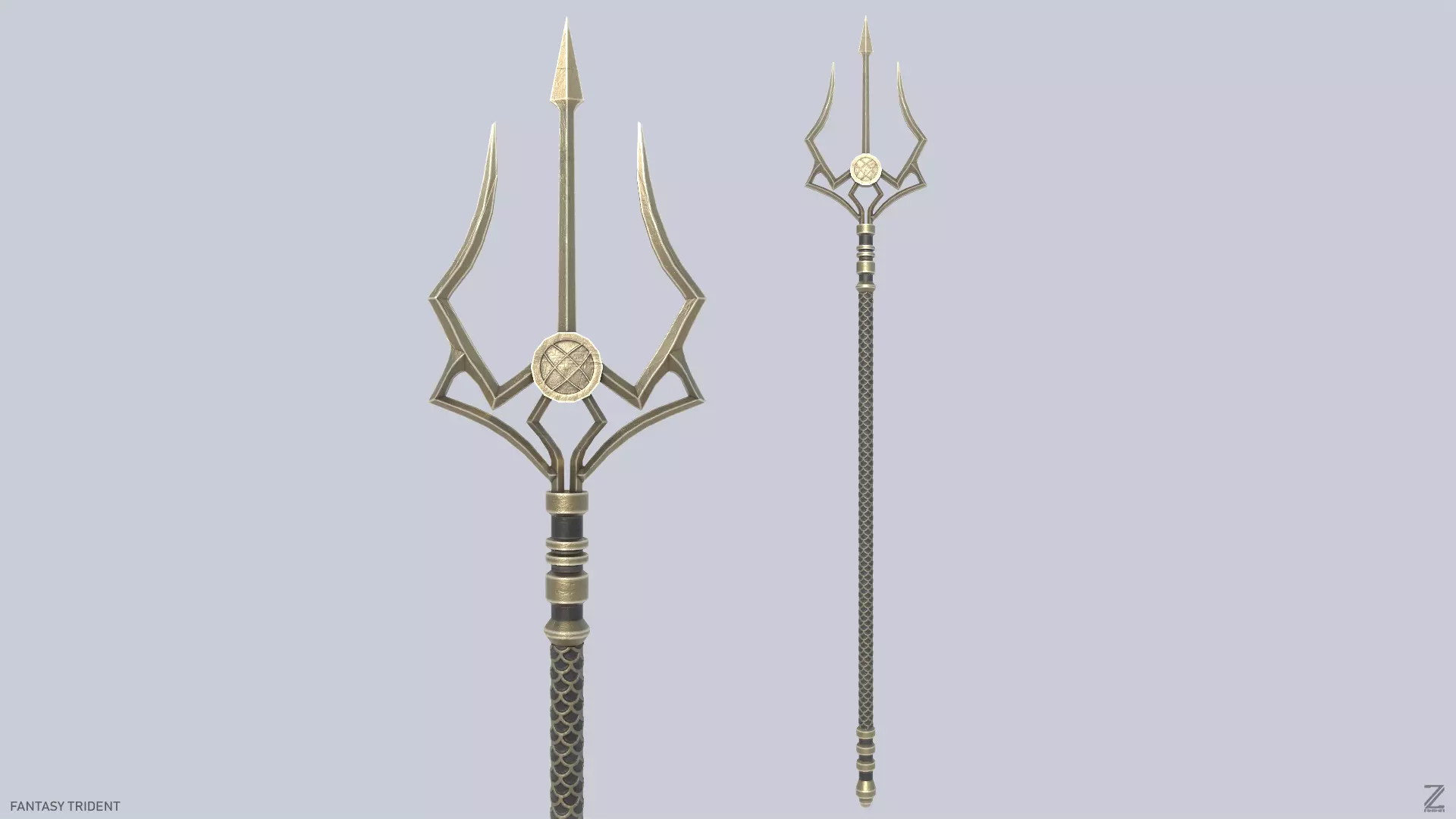 Fantasy trident Low-poly 3D model_0