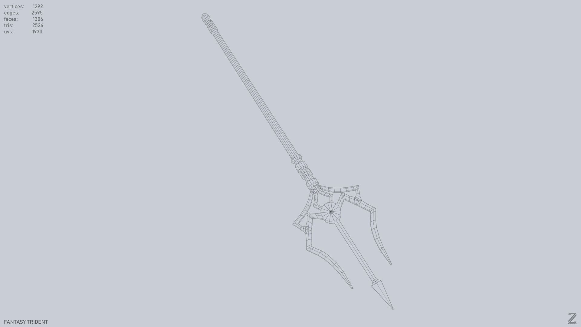 Fantasy trident Low-poly 3D model_13