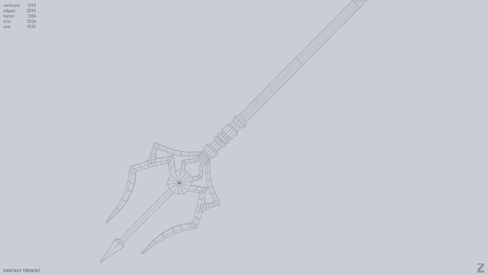 Fantasy trident Low-poly 3D model_12