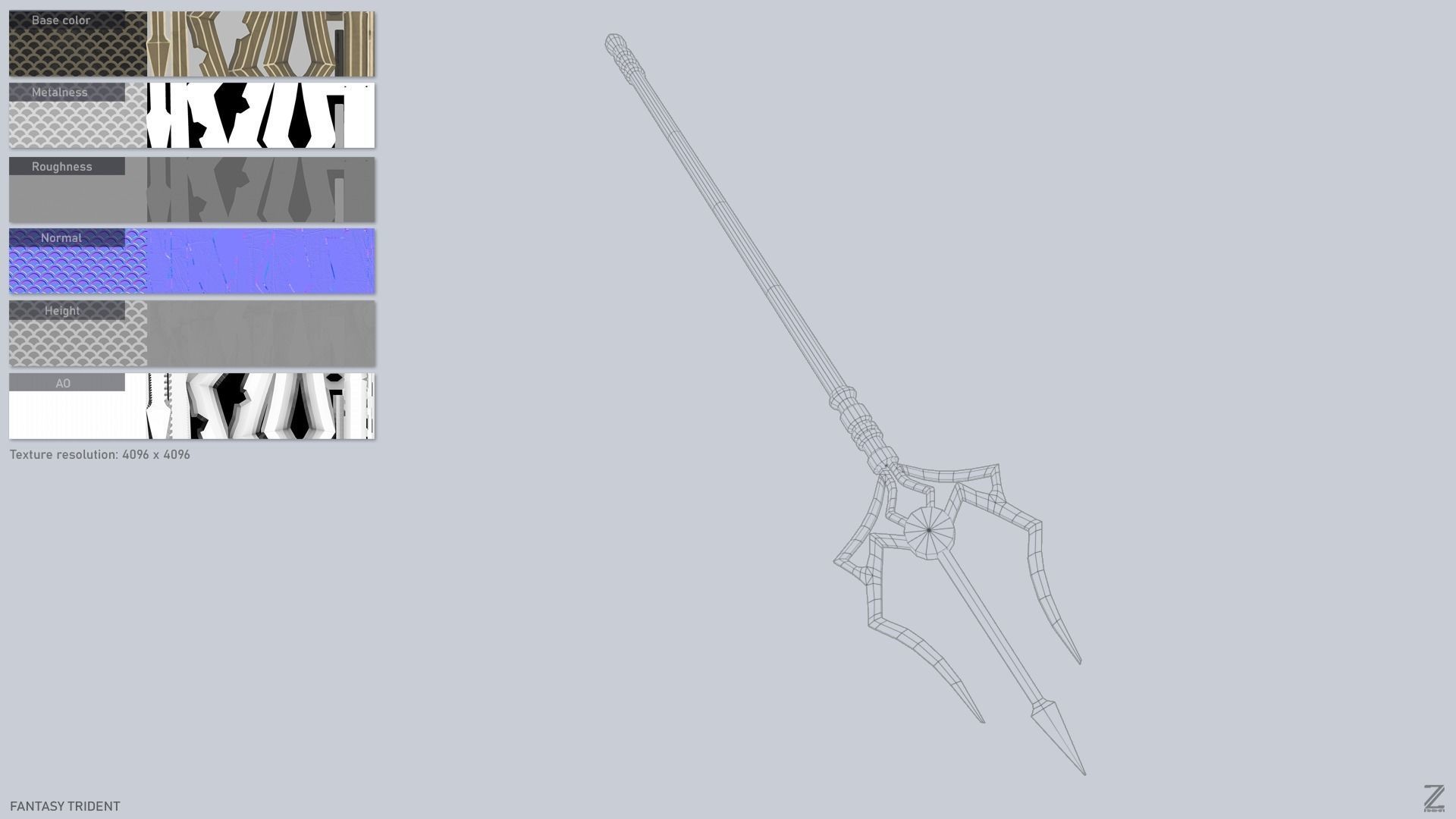 Fantasy trident Low-poly 3D model_3