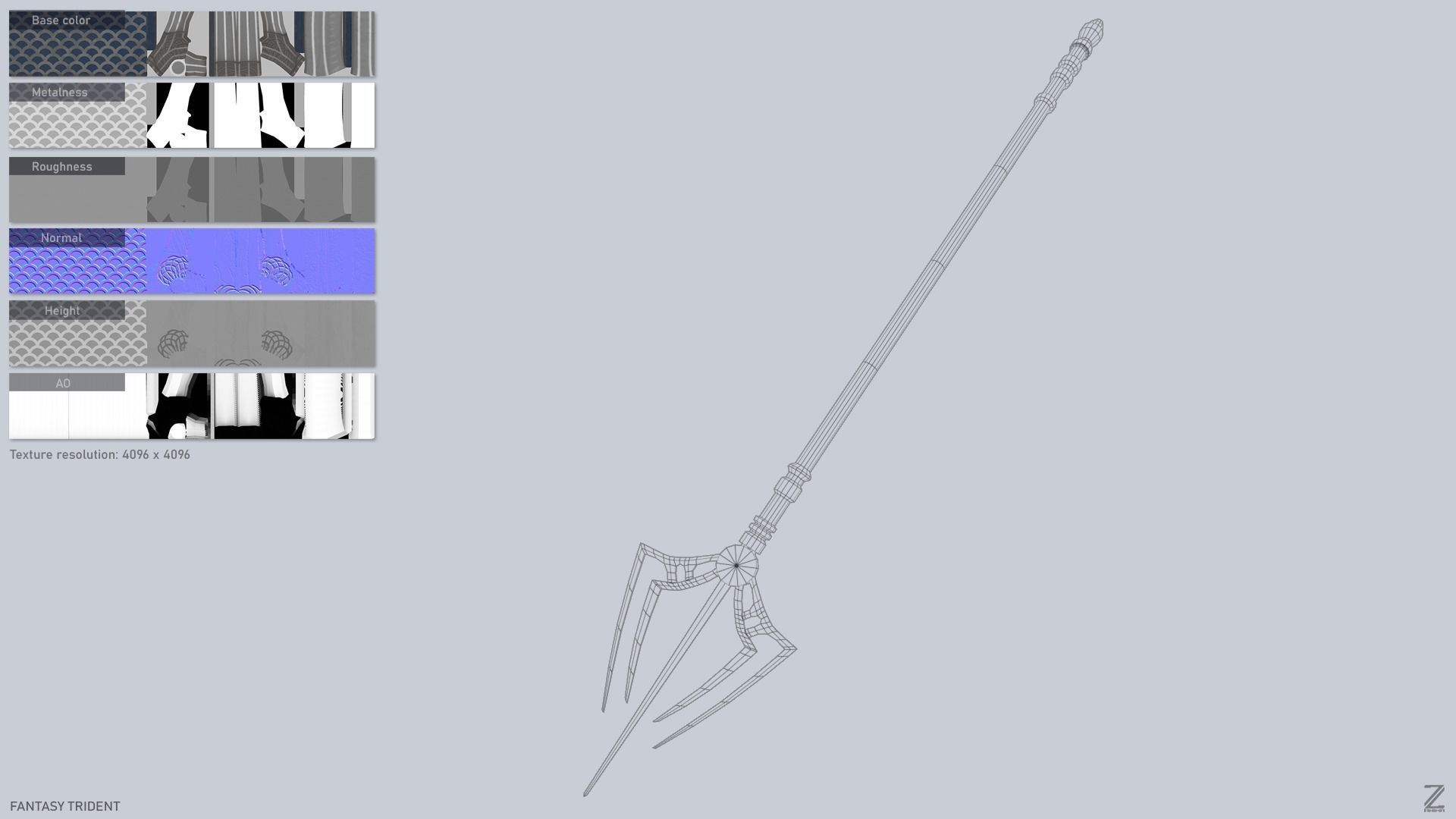Fantasy trident Low-poly 3D model_2