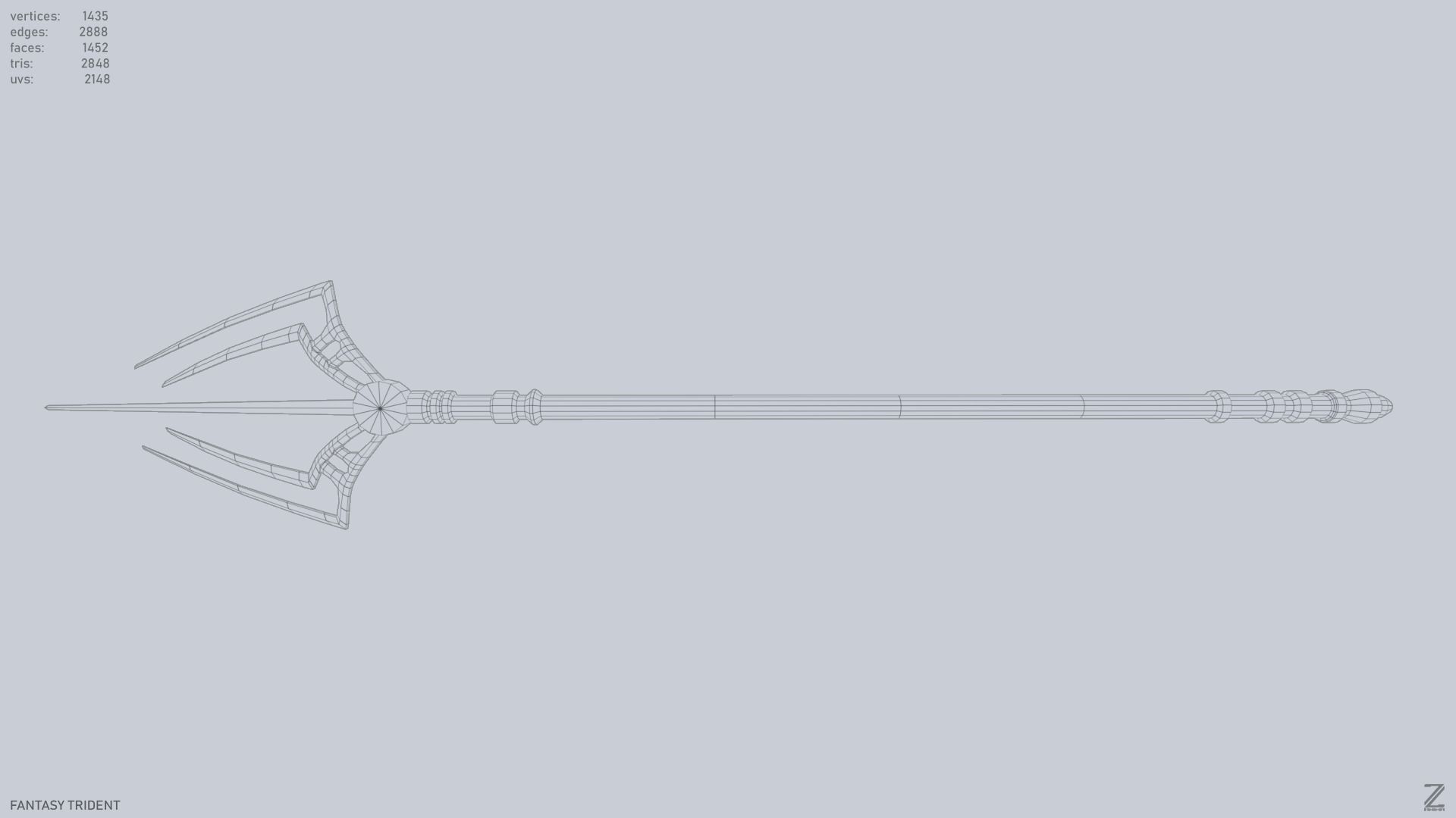 Fantasy trident Low-poly 3D model_11