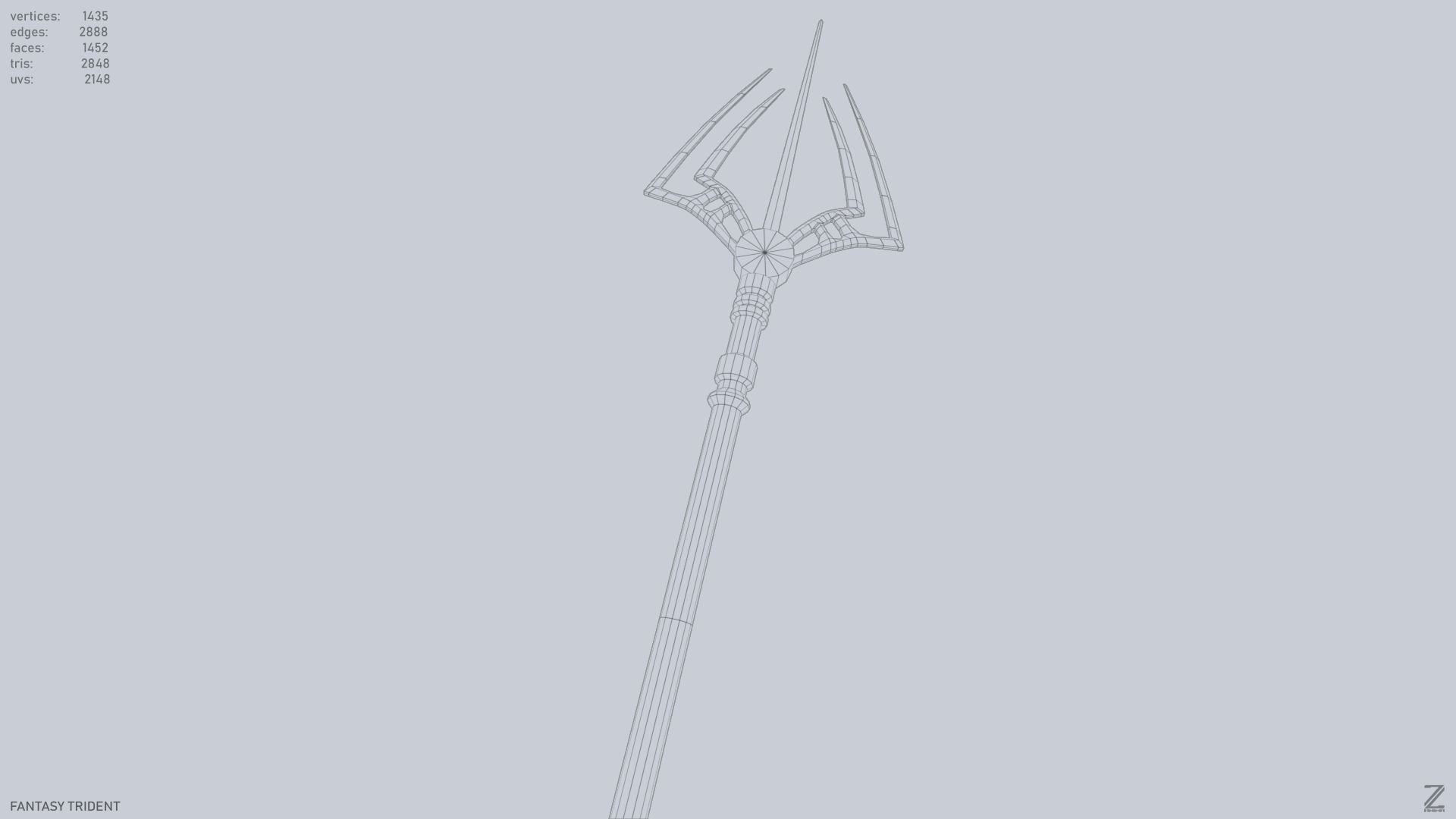Fantasy trident Low-poly 3D model_14