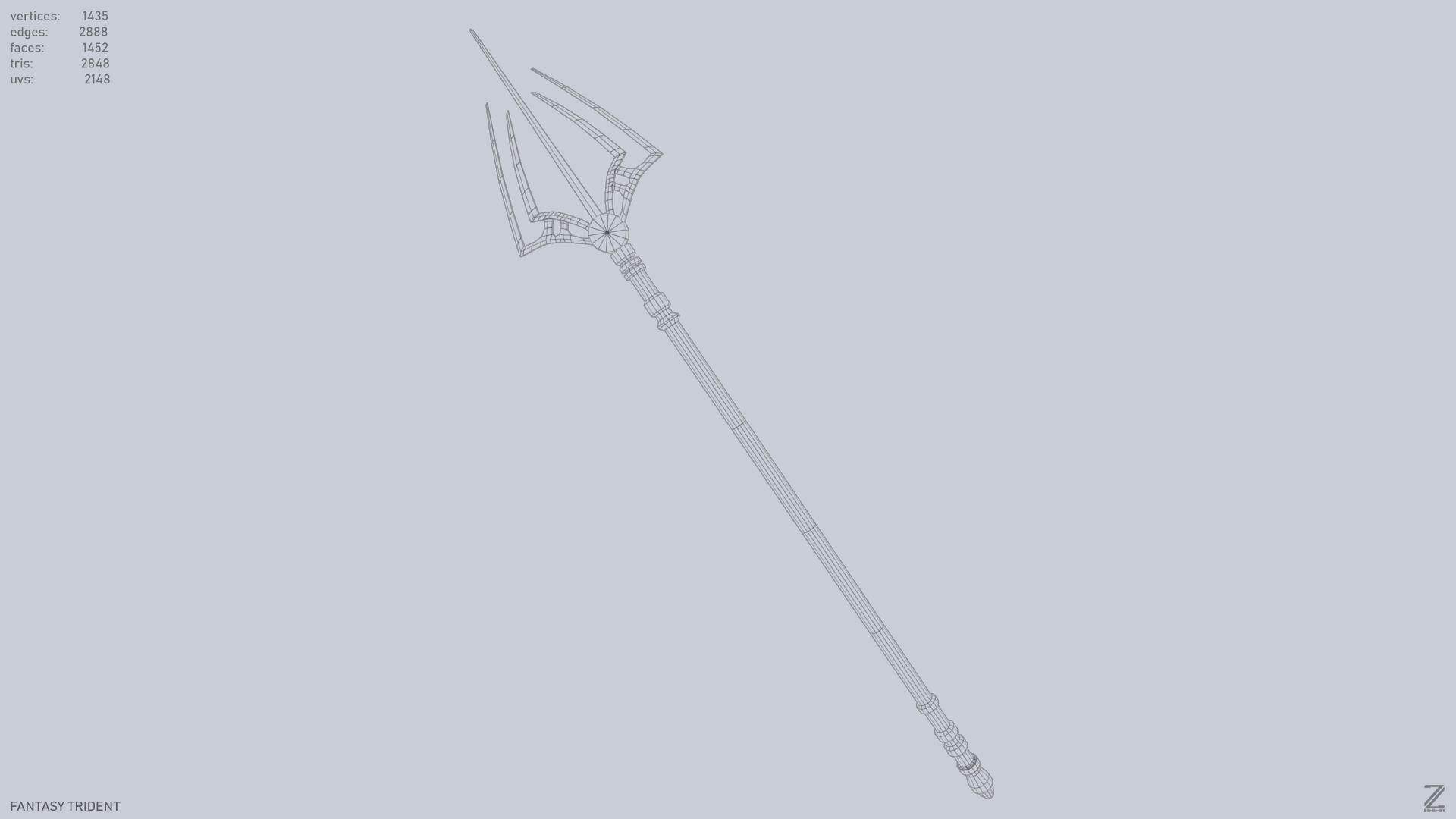 Fantasy trident Low-poly 3D model_10