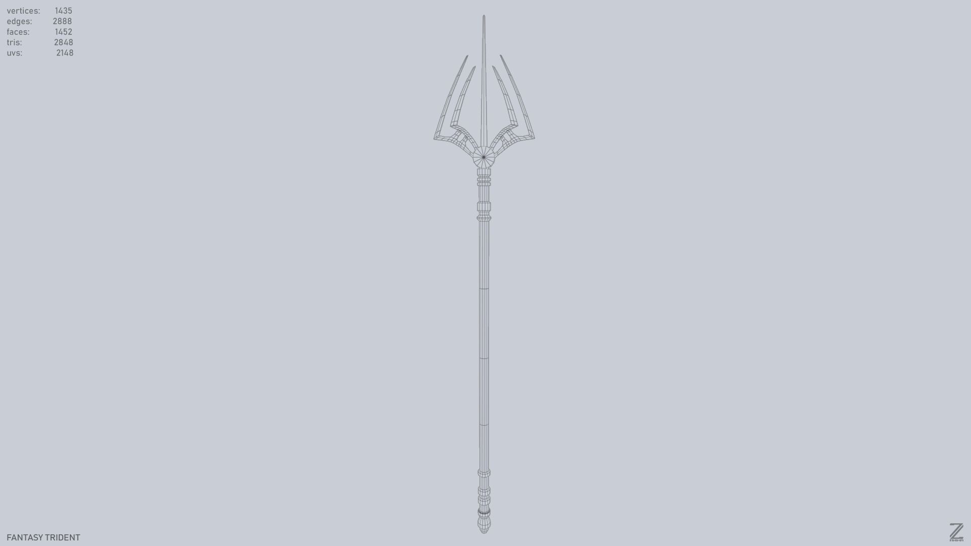 Fantasy trident Low-poly 3D model_9