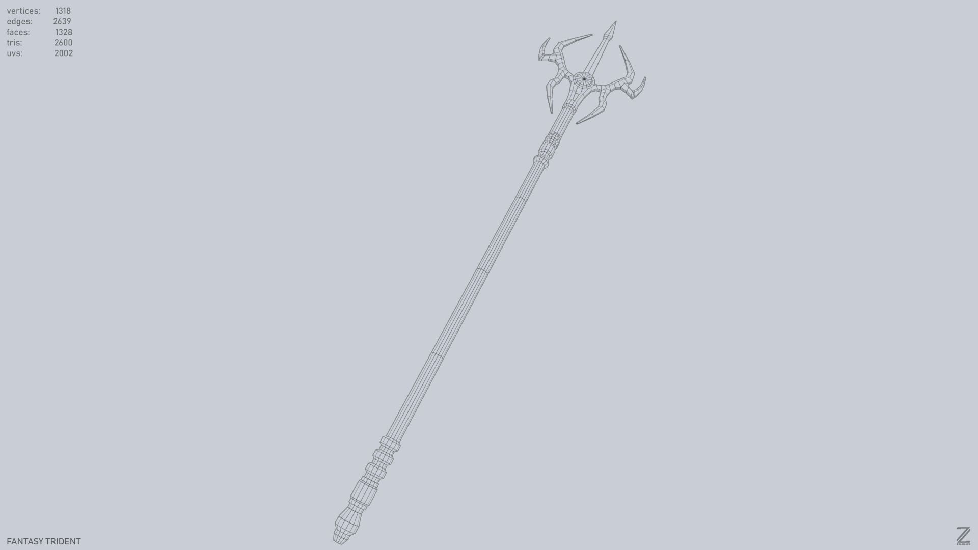 Fantasy trident Low-poly 3D model_14