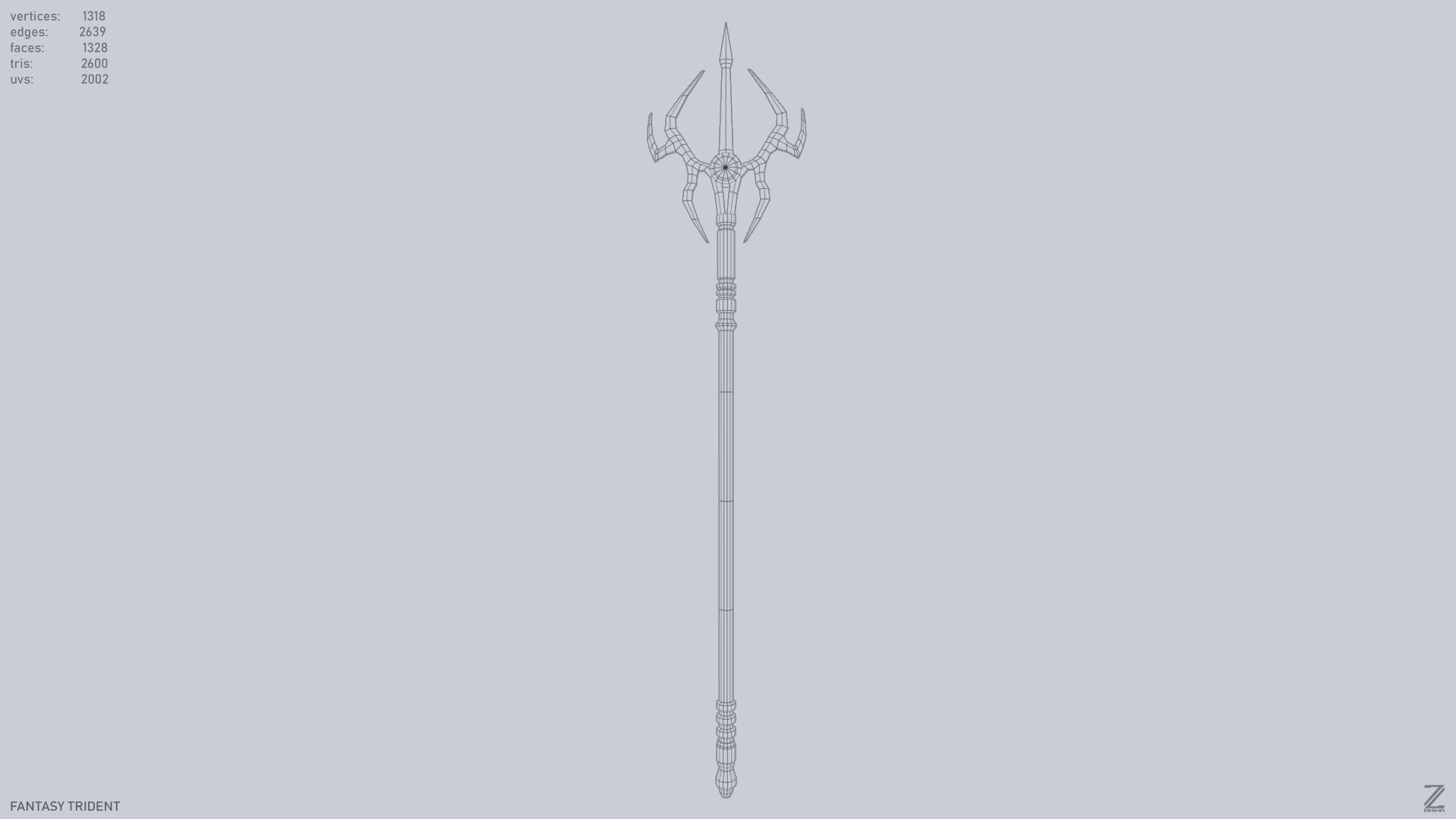 Fantasy trident Low-poly 3D model_9