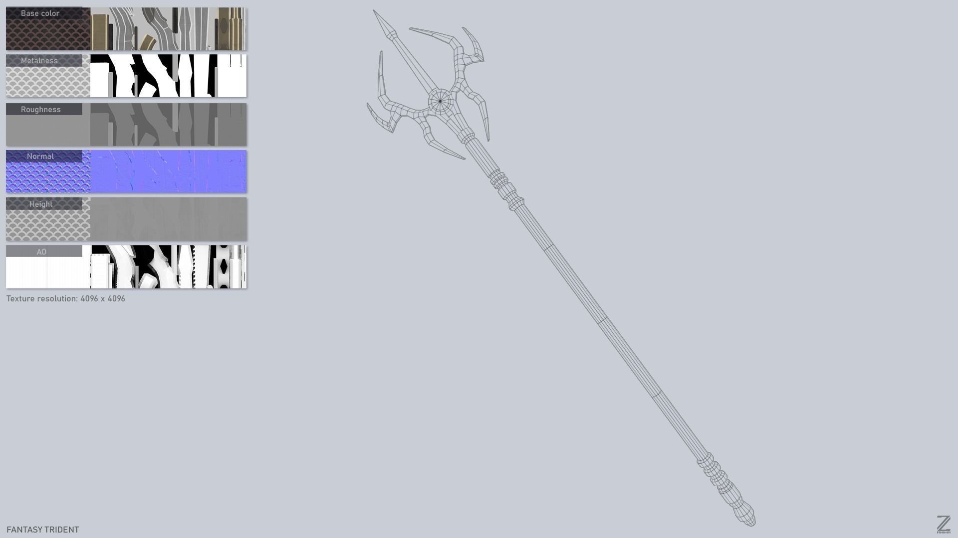 Fantasy trident Low-poly 3D model_2