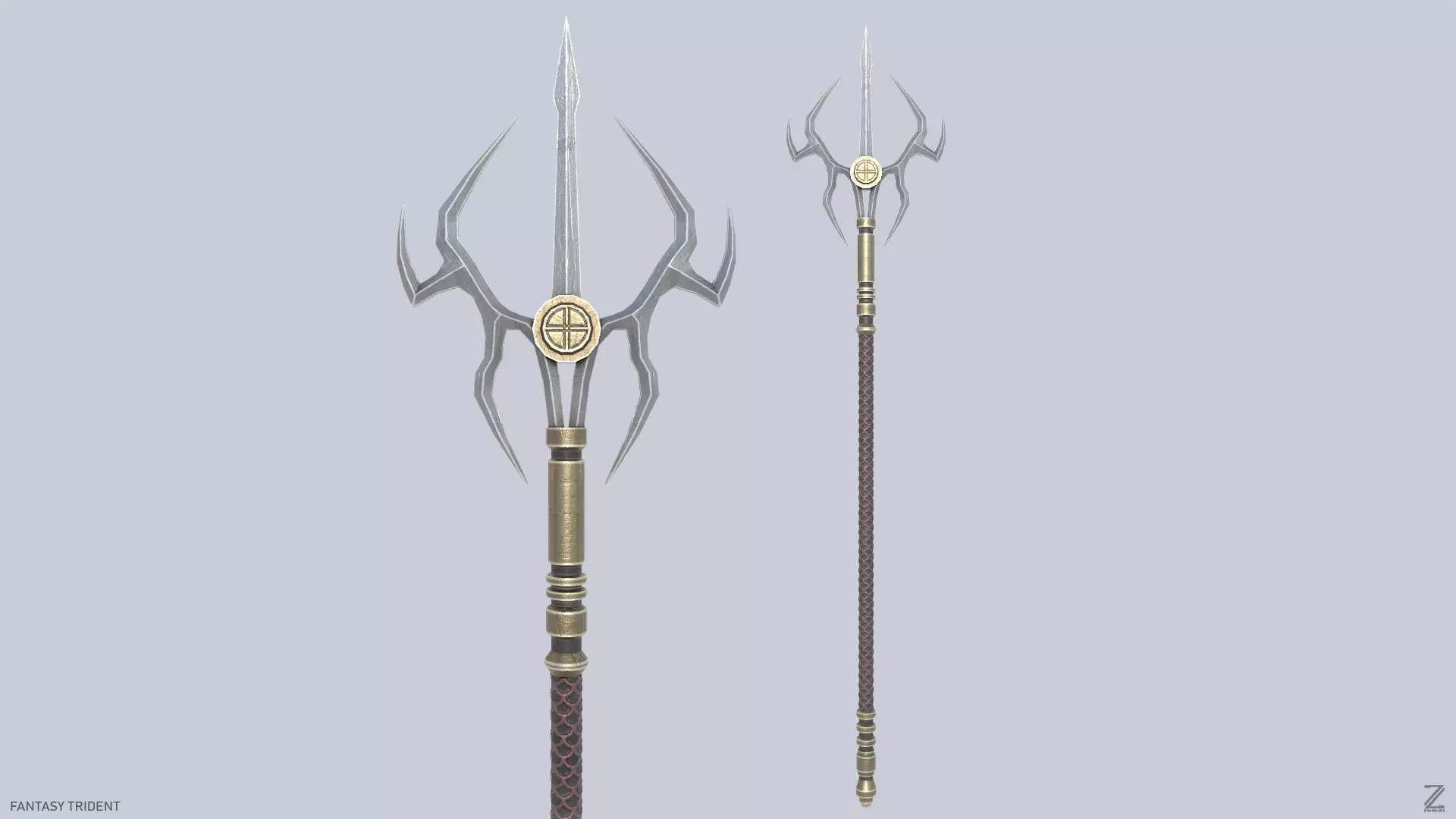 Fantasy trident Low-poly 3D model_0
