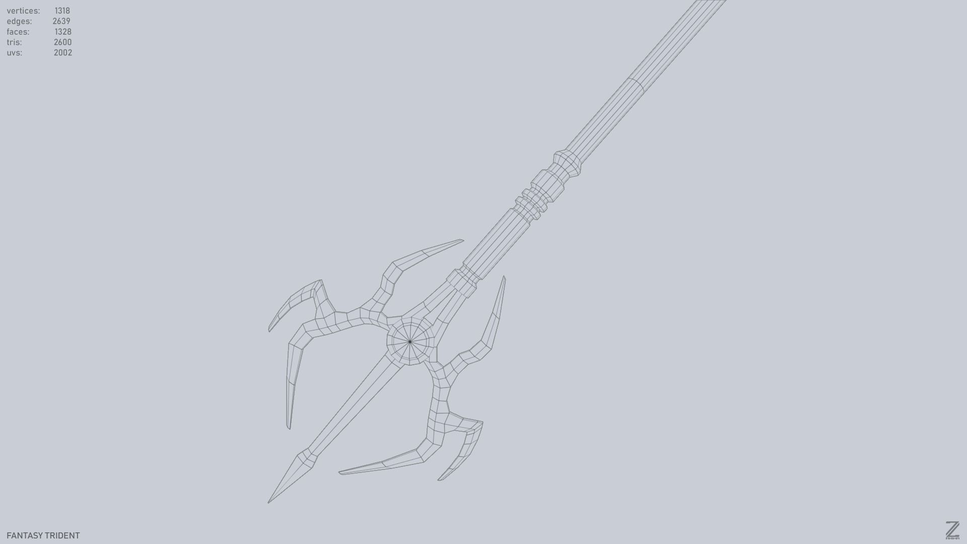 Fantasy trident Low-poly 3D model_12