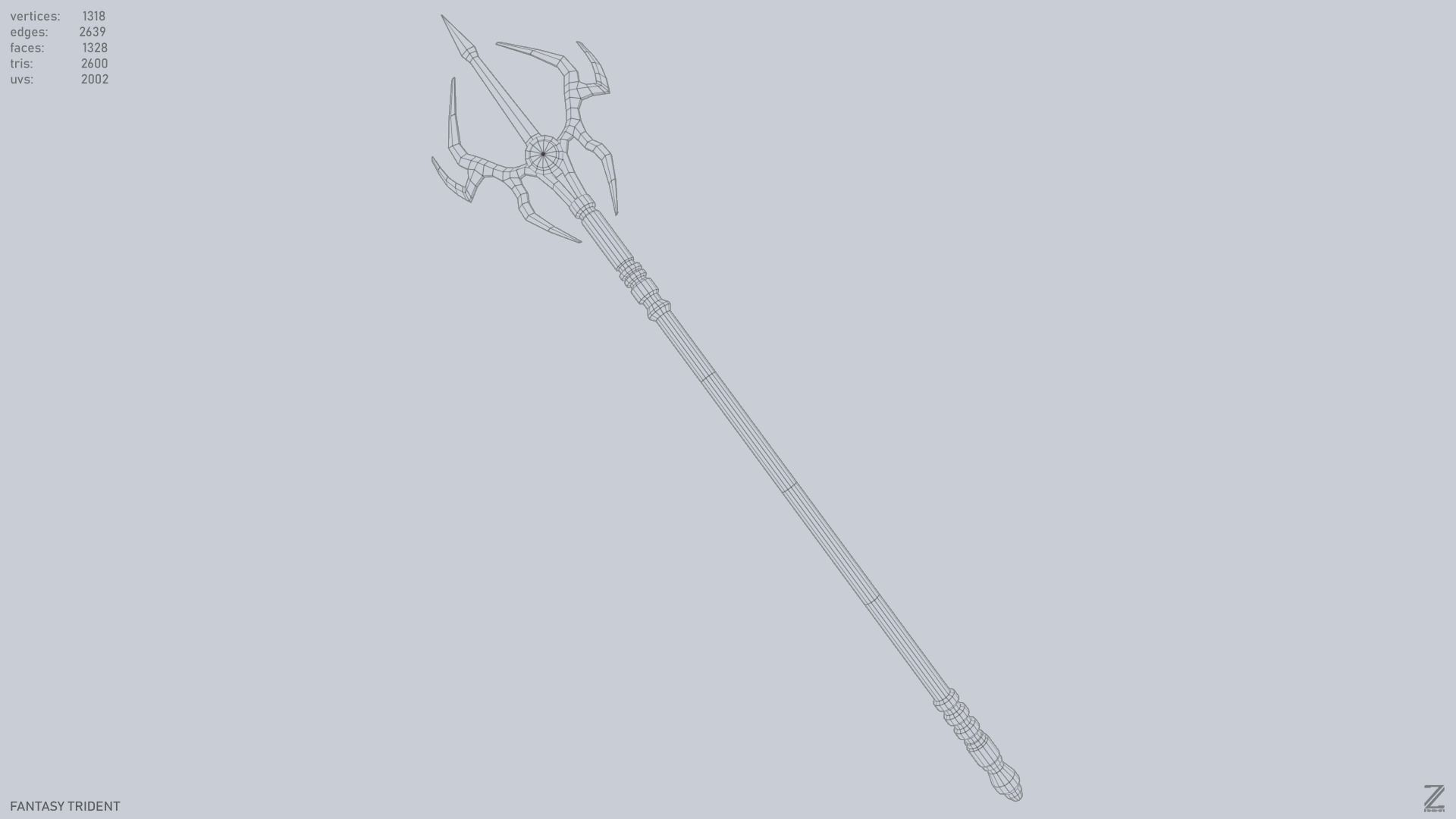 Fantasy trident Low-poly 3D model_10