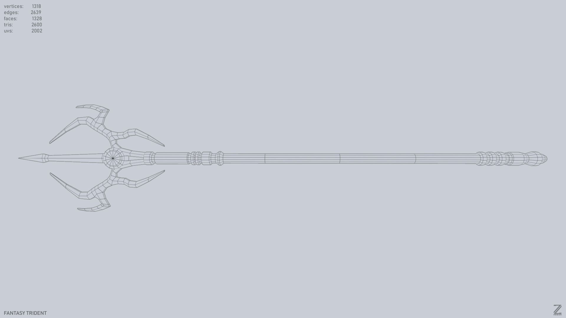 Fantasy trident Low-poly 3D model_11