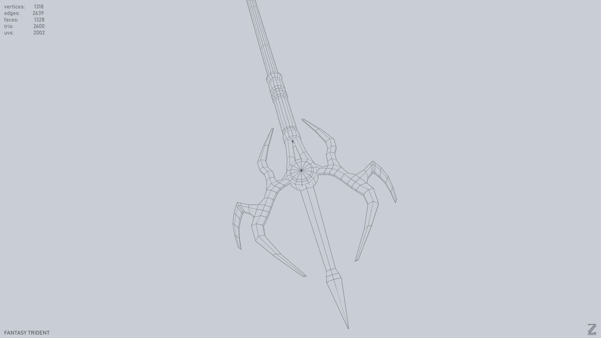 Fantasy trident Low-poly 3D model_13