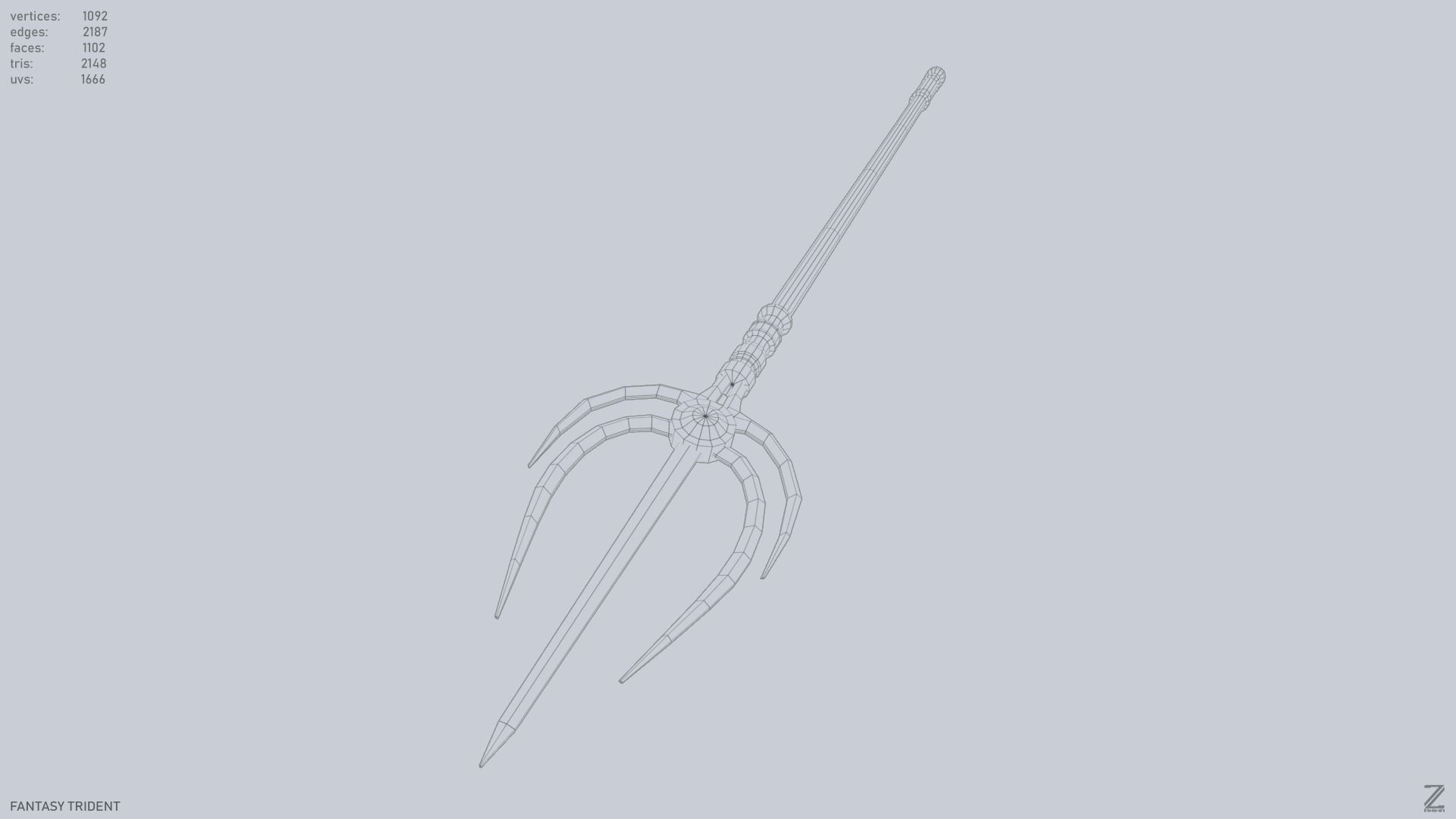 Fantasy trident Low-poly 3D model_14