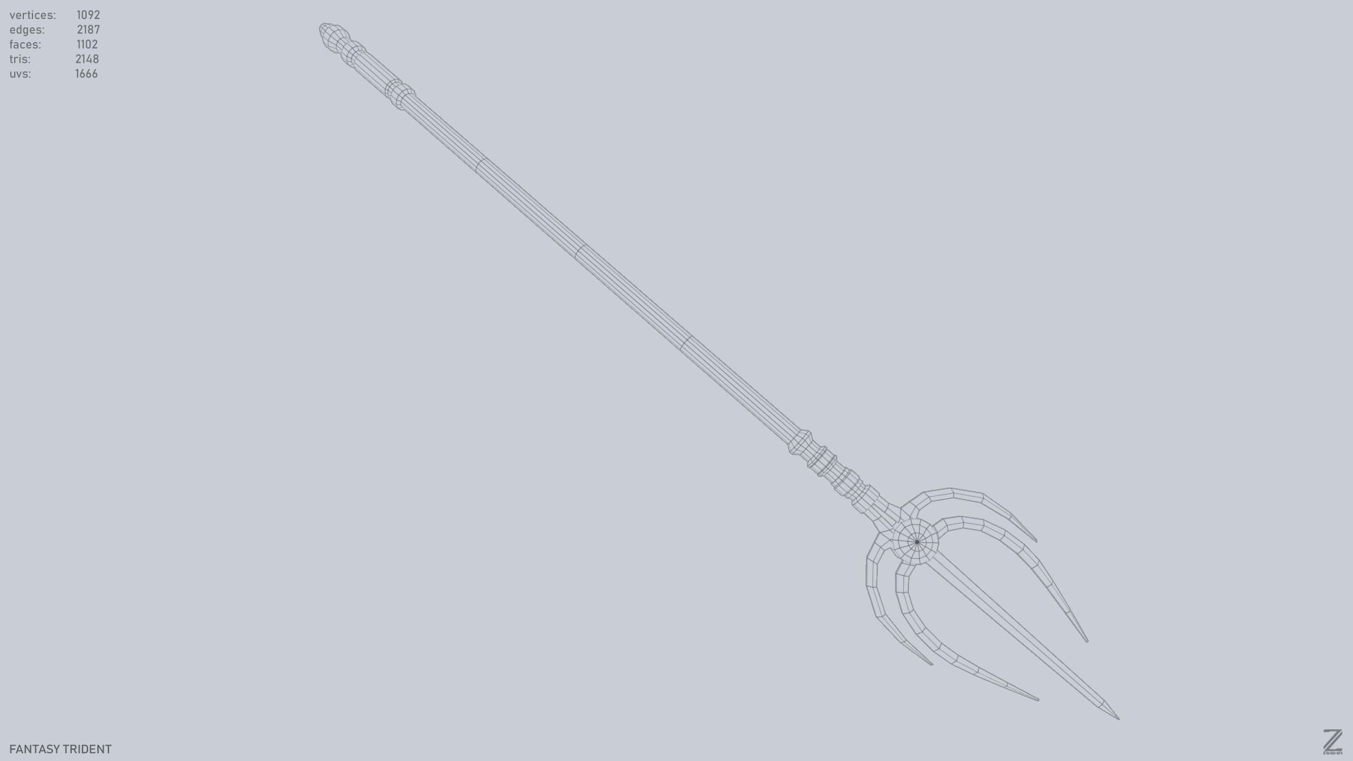 Fantasy trident Low-poly 3D model_15