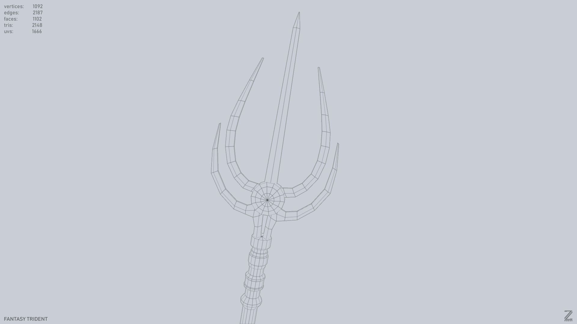 Fantasy trident Low-poly 3D model_13
