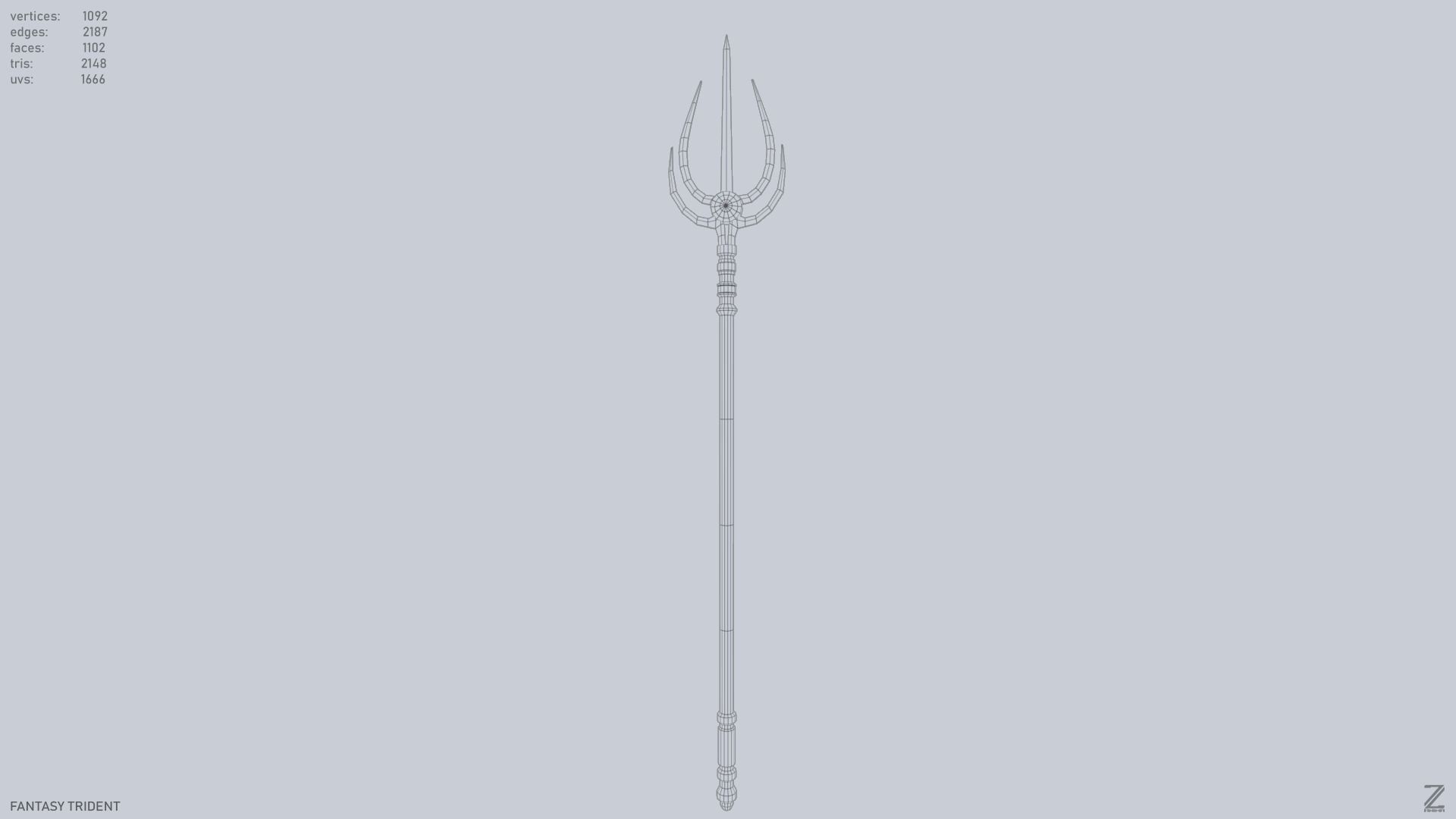 Fantasy trident Low-poly 3D model_9