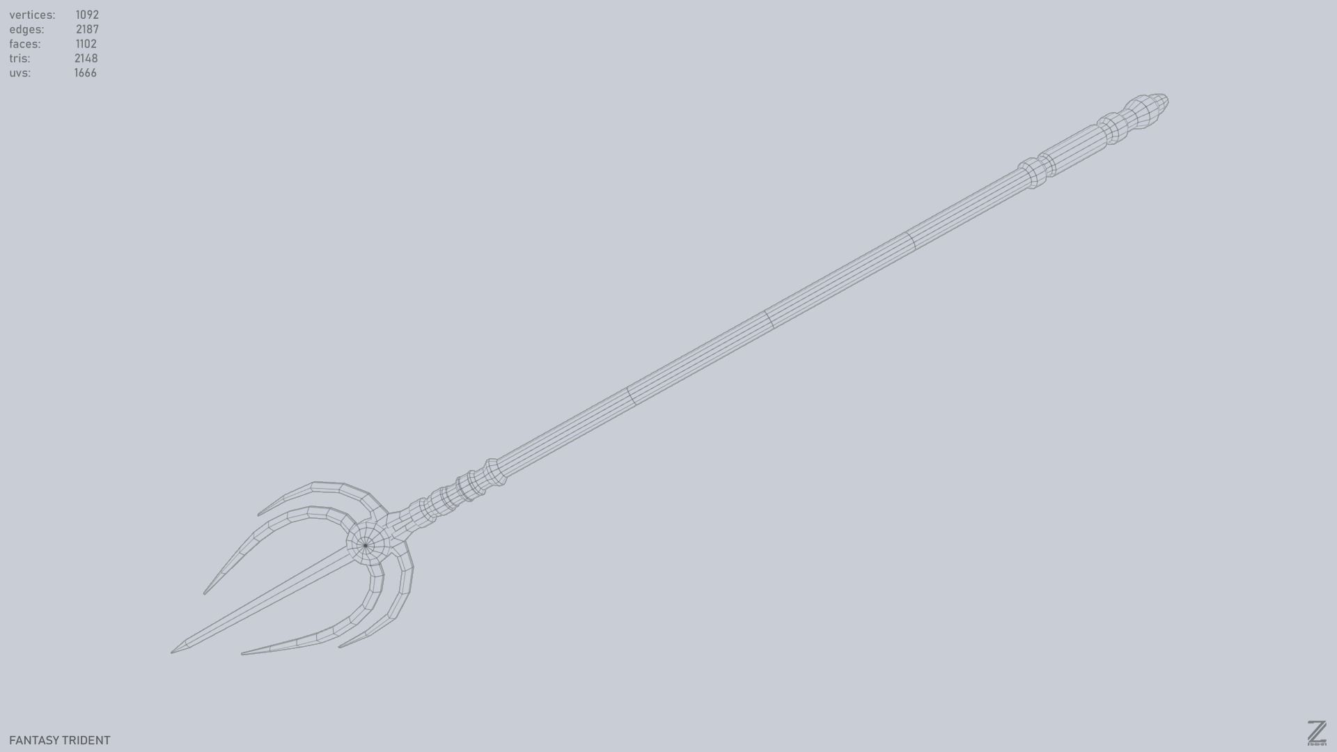 Fantasy trident Low-poly 3D model_12