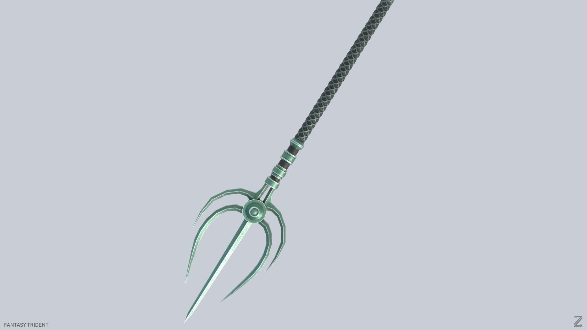 Fantasy trident Low-poly 3D model_6