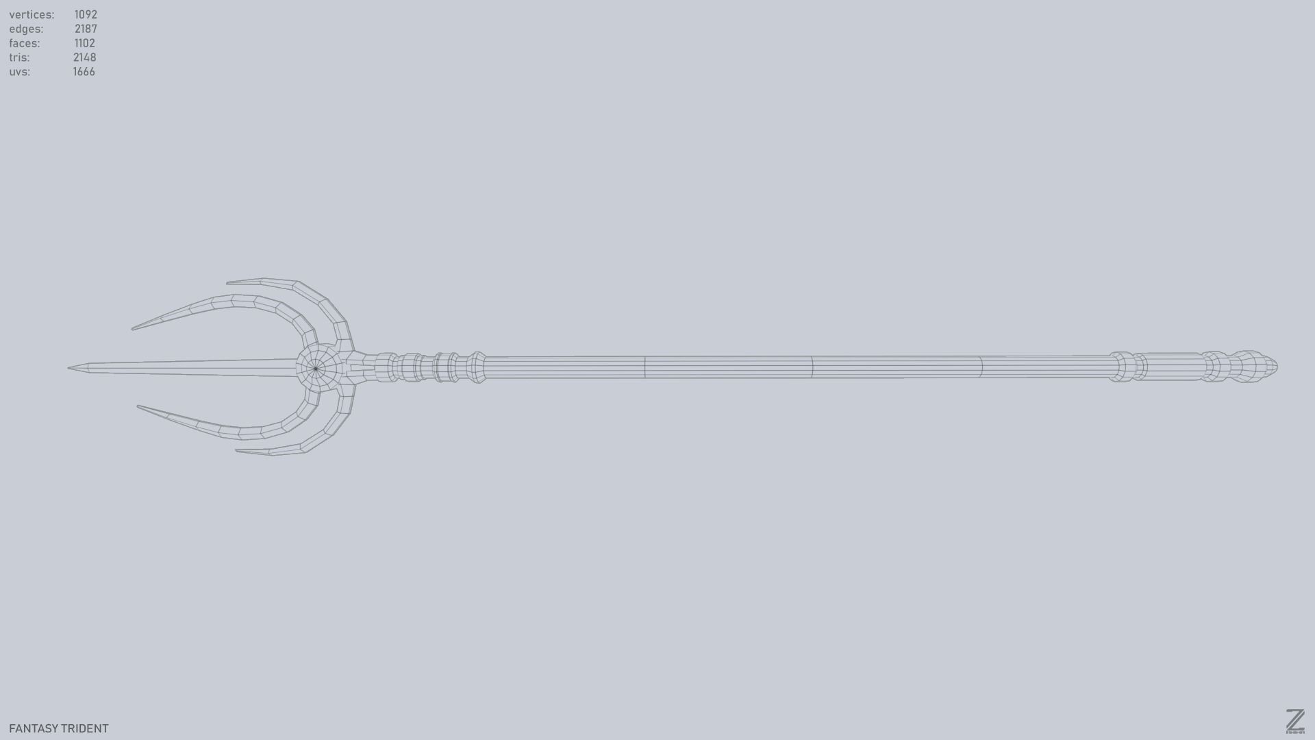 Fantasy trident Low-poly 3D model_11