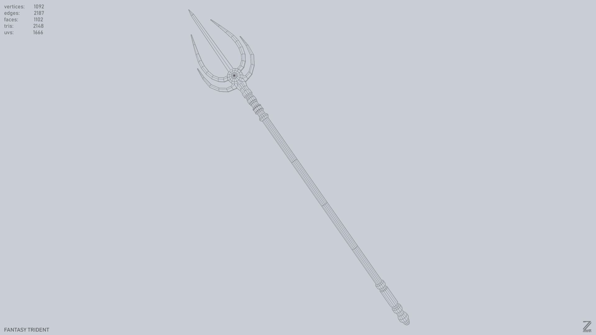 Fantasy trident Low-poly 3D model_10
