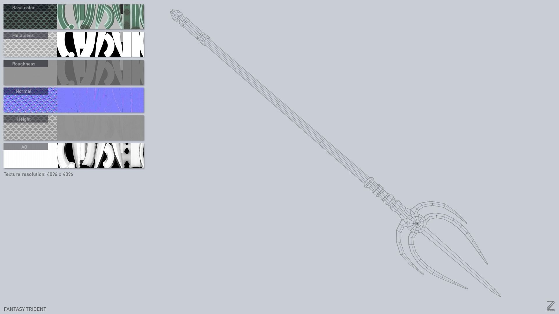 Fantasy trident Low-poly 3D model_2